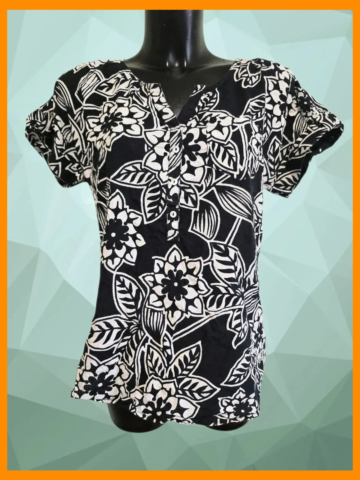 Black White Floral 100% Cotton Blouse