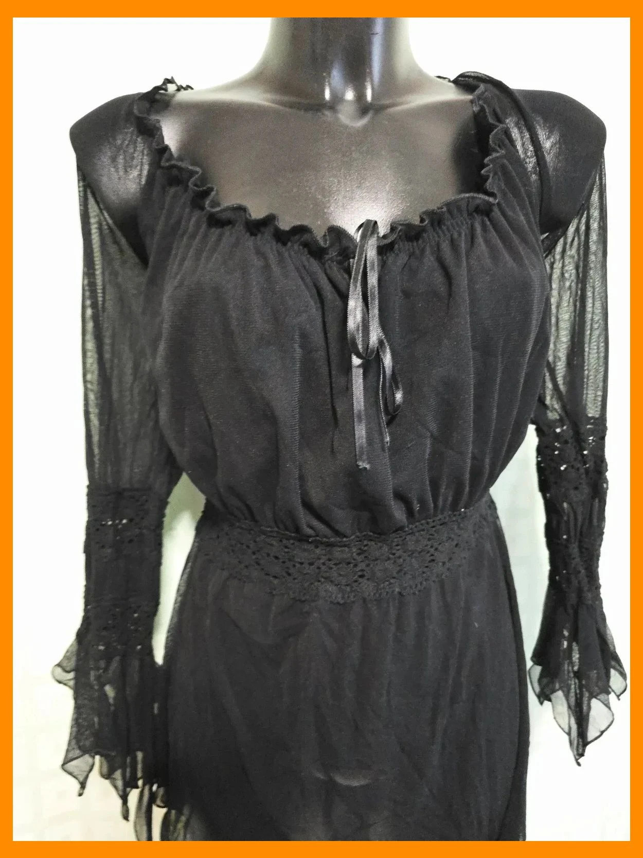 Black Sheer Ruffle blouse – Vintage Dressing – taille XXL / 44 / 16 2
