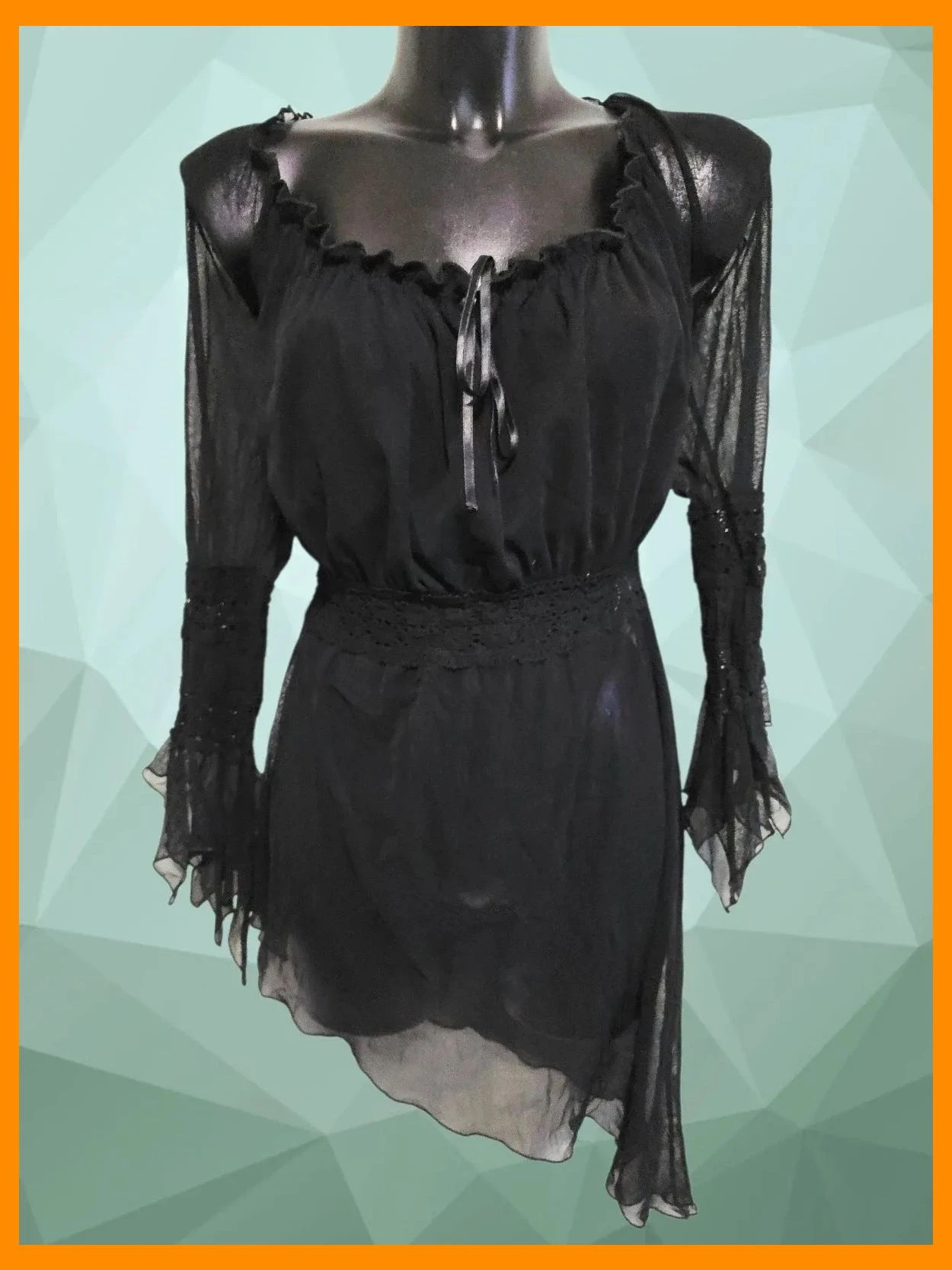 Black Sheer Ruffle blouse – Vintage Dressing – taille XXL / 44 / 16