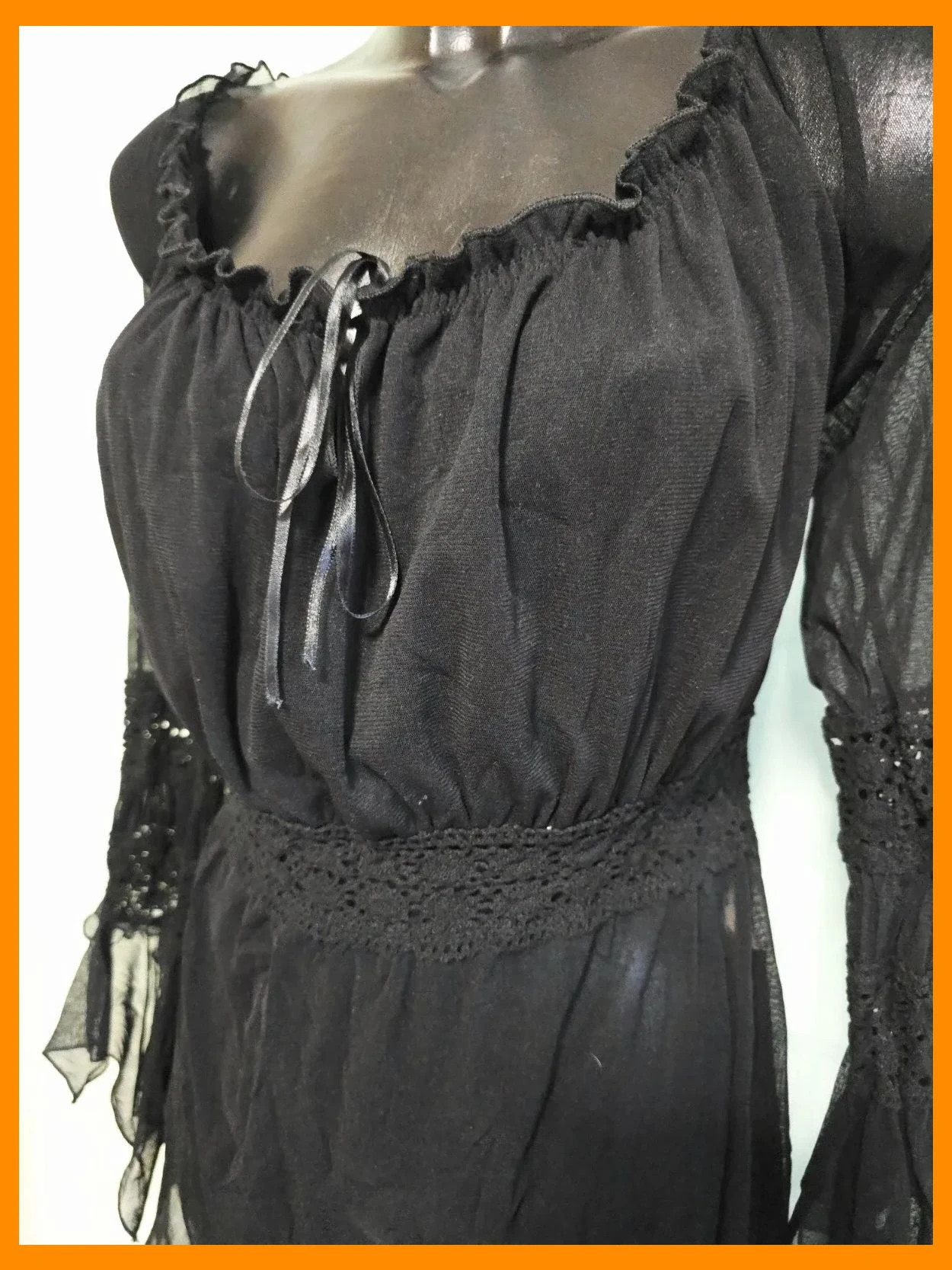 Black Sheer Ruffle blouse – Vintage Dressing – taille XXL / 44 / 16 3