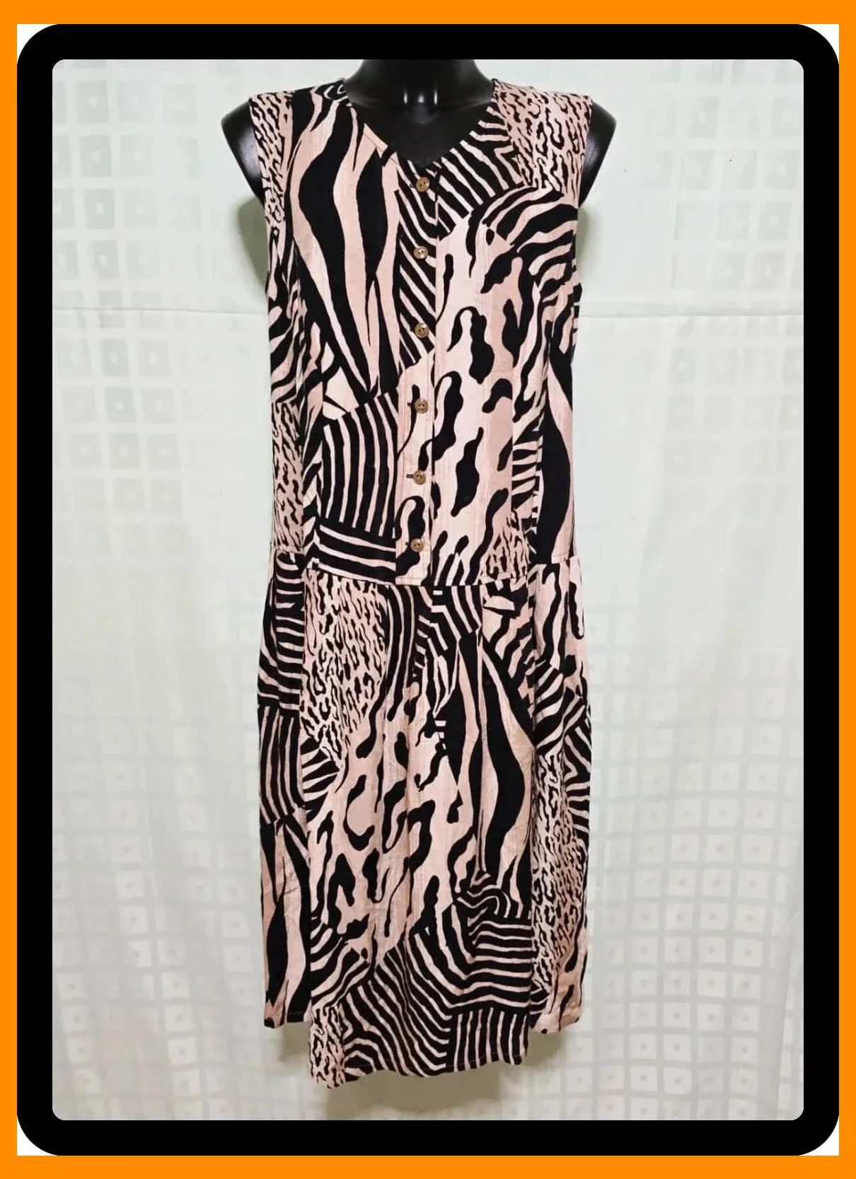 Mixed Animal Print Sleeveless Button-Down Midi Dress – Vintage Dressing – taille XL / 42 / 14