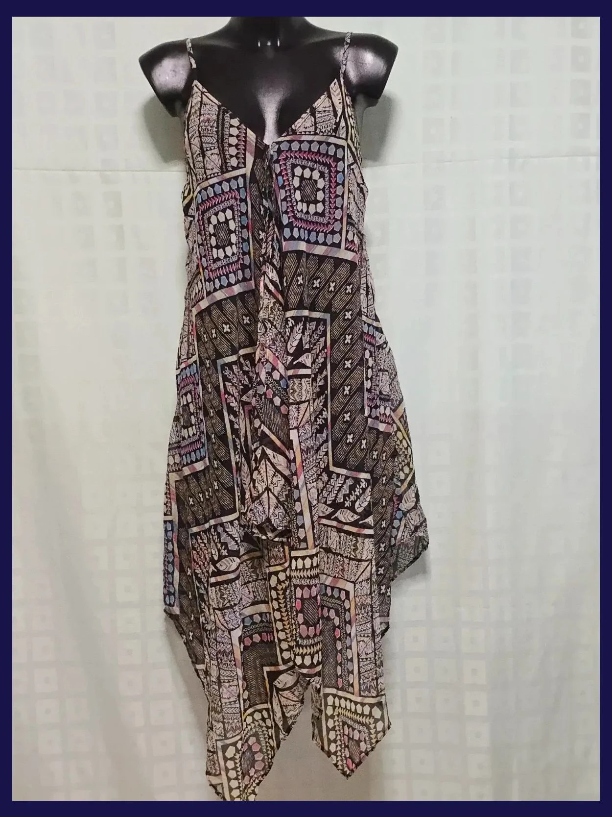 Boho Tribal Print Handkerchief Hem Dress