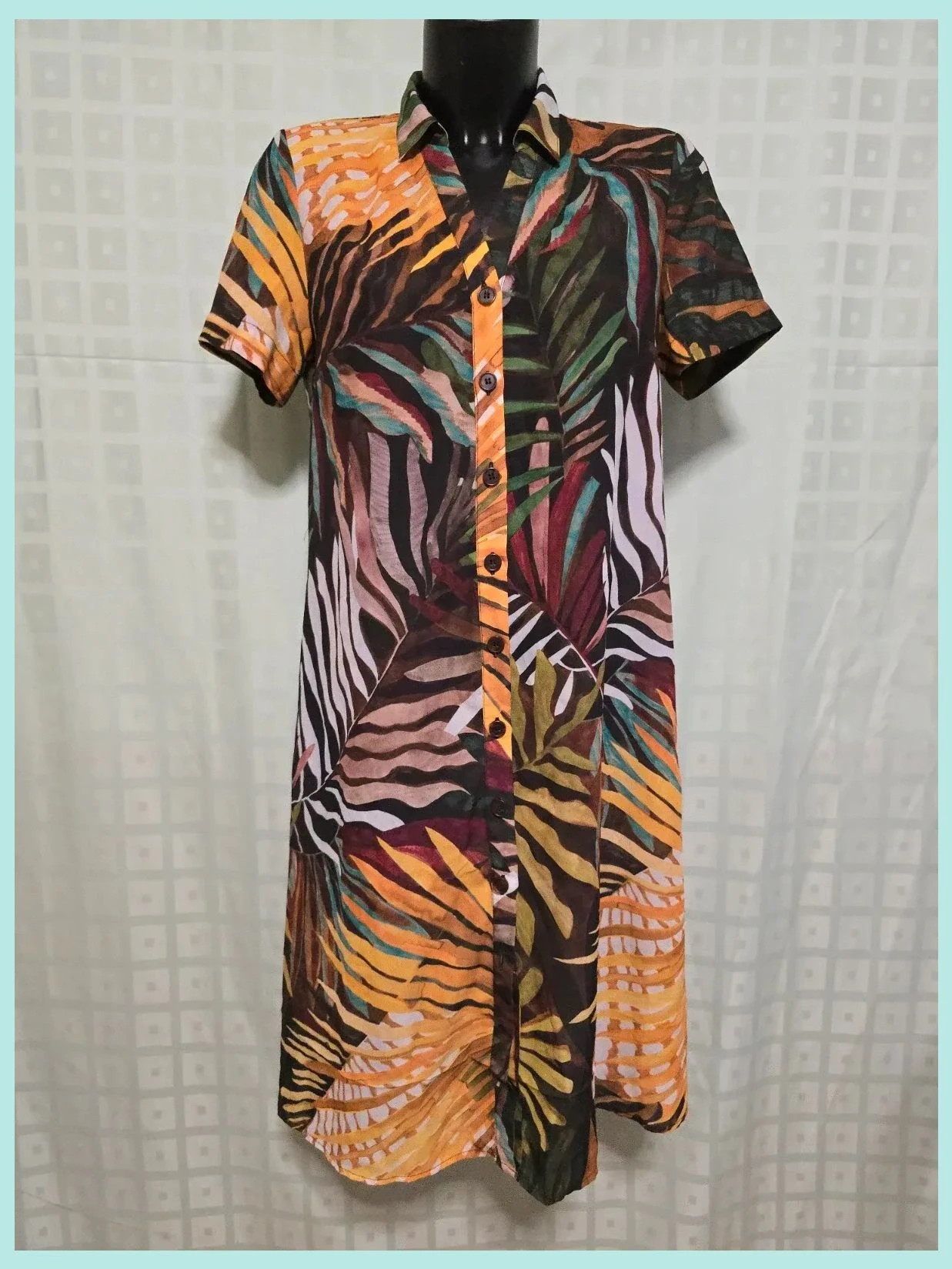 Tropical Leaf Button Shirt Dress