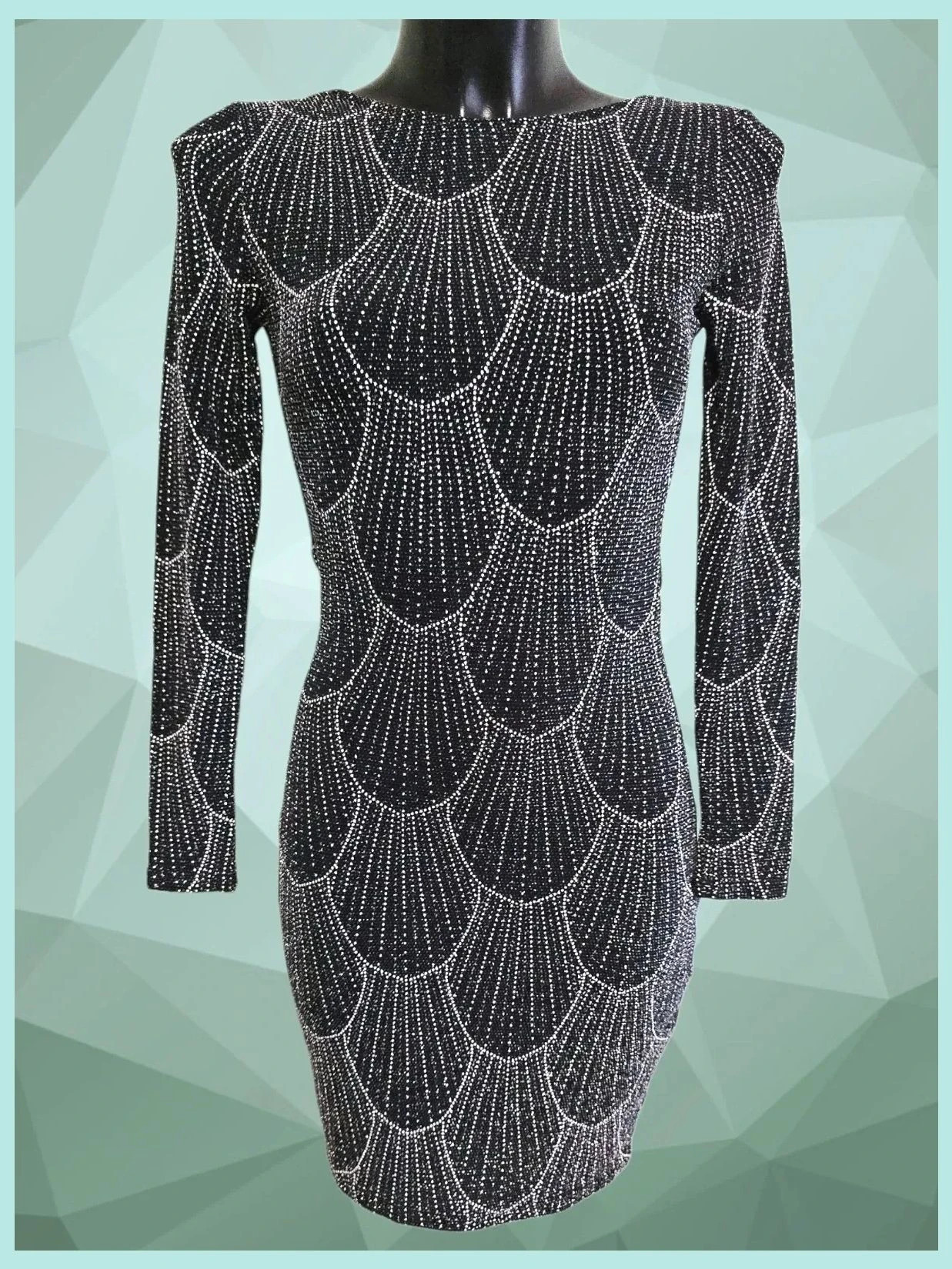 Black Glitter Scallop Print Bodycon Dress