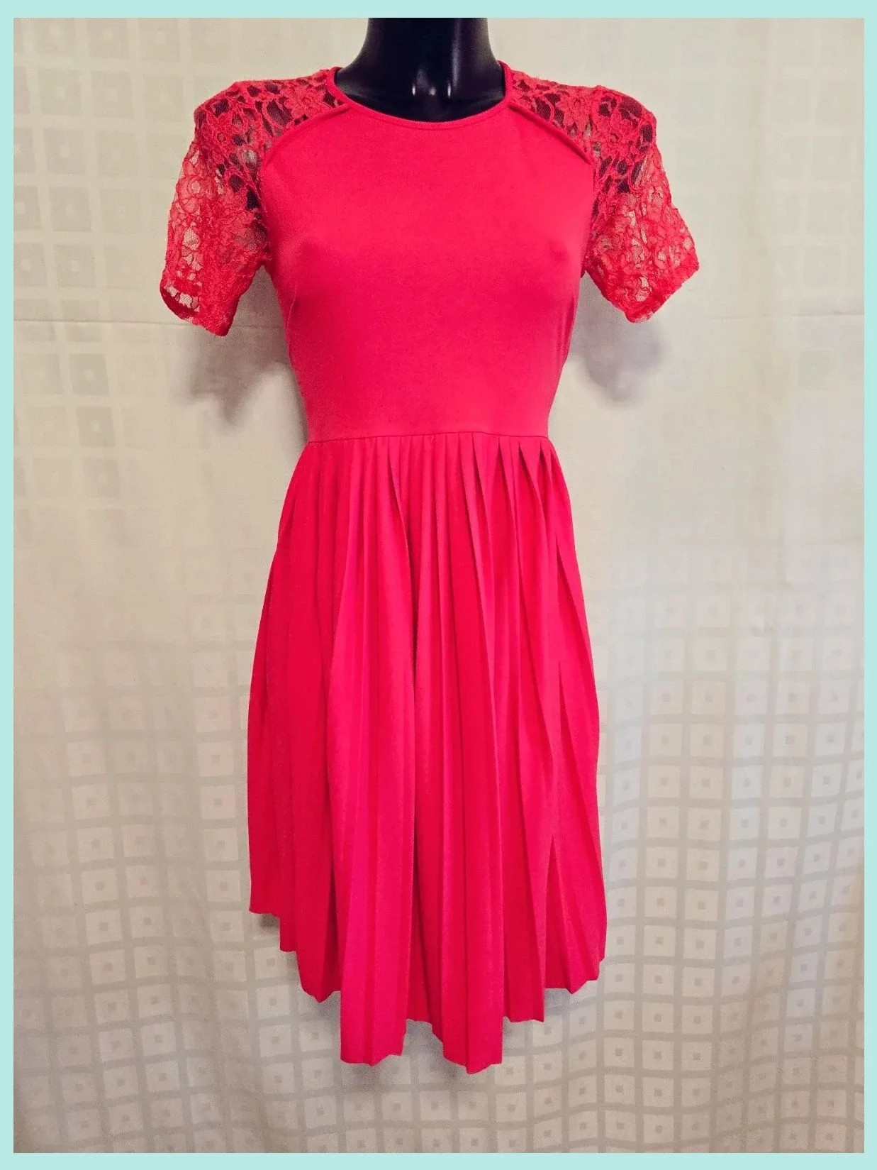 Pleated Lace Sleeve Dress