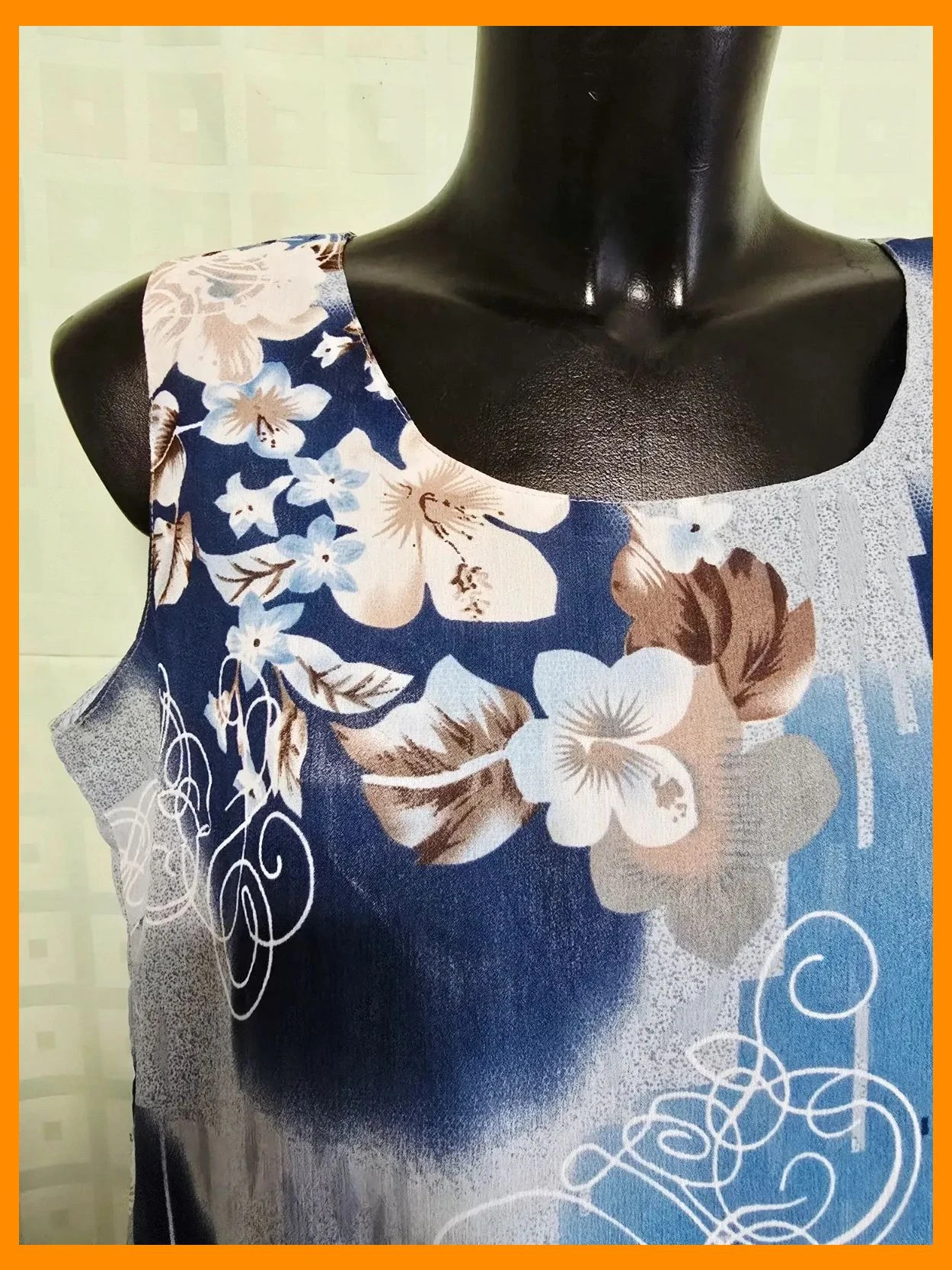 Blue Abstract Floral Sleeveless Shift Dress – Vintage Dressing – taille XXL / 44 / 16 2