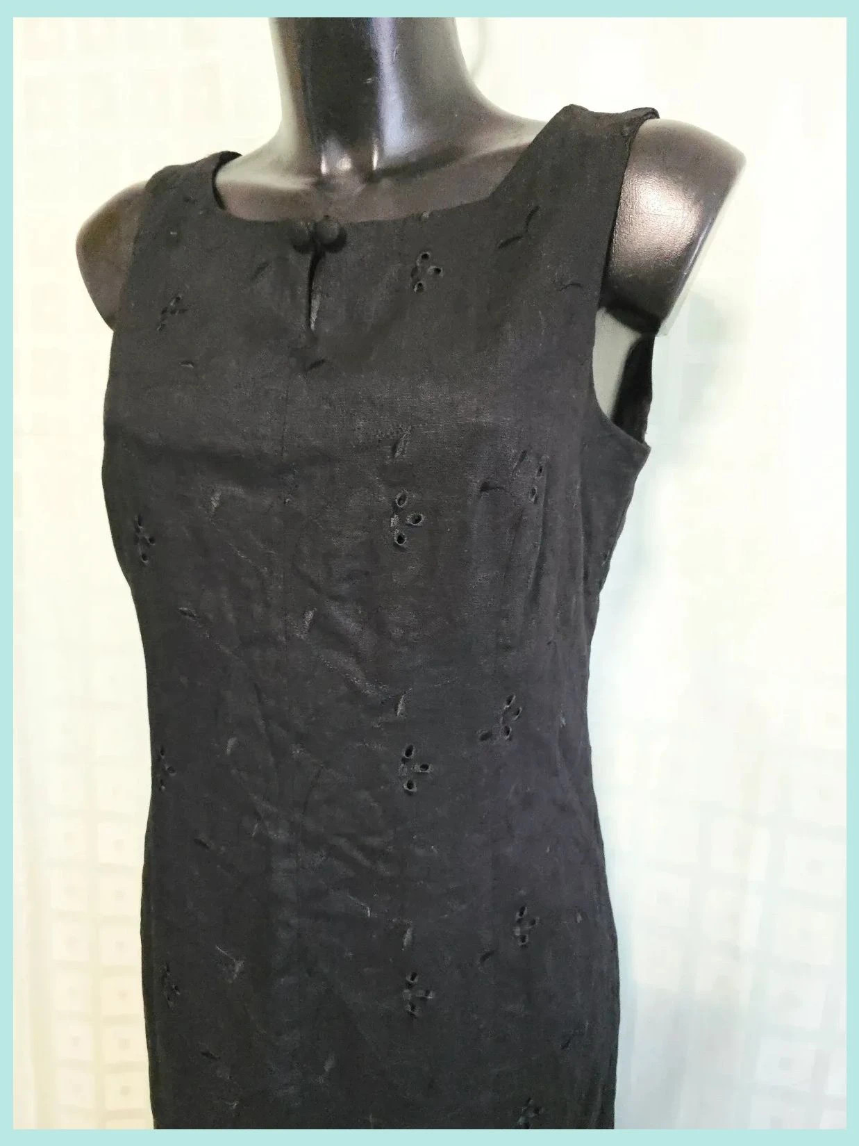 Black 100% Linen Eyelet Sheath Dress – Lakeland – taille XL / 42 / 14 2