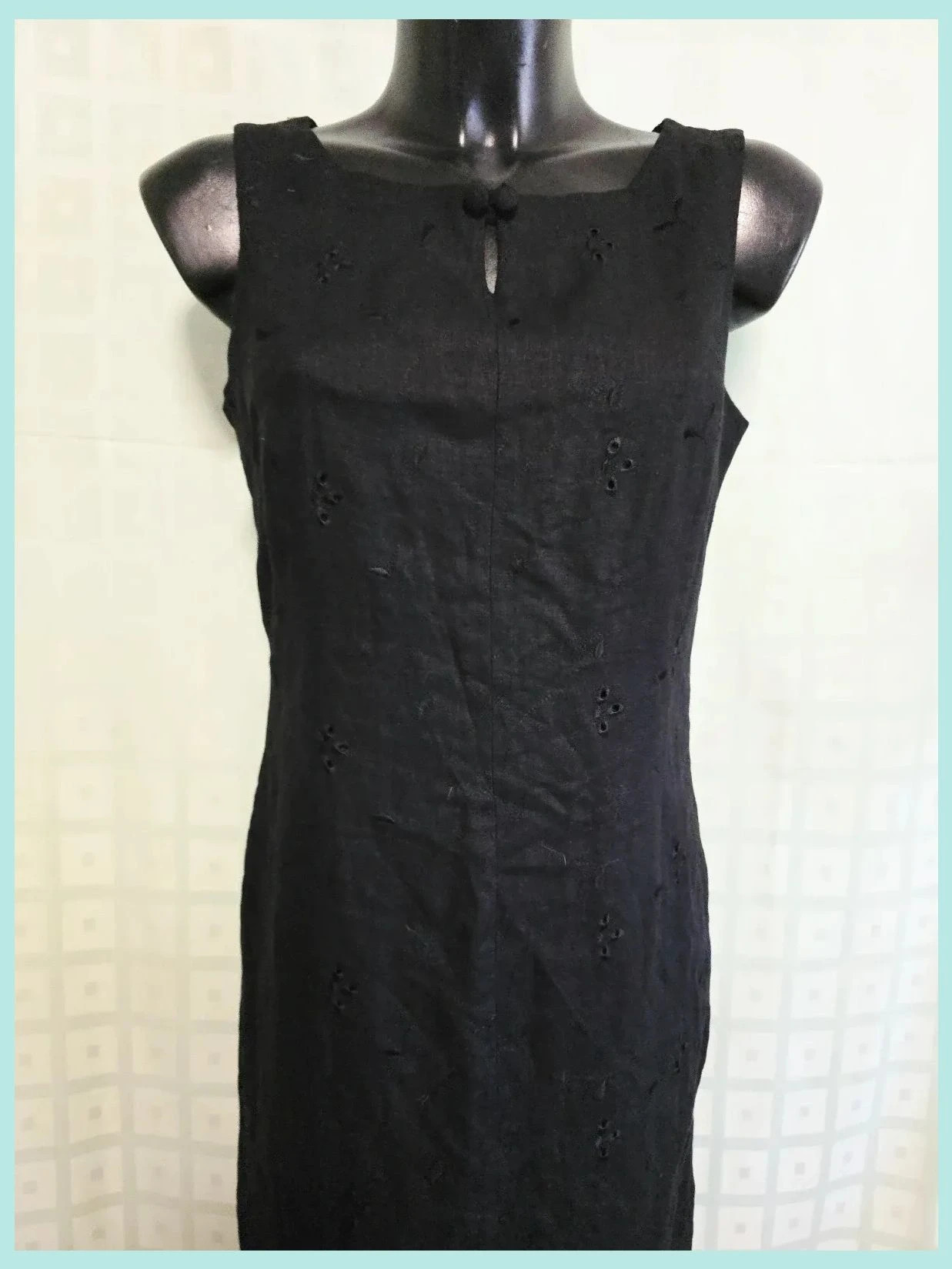 Black 100% Linen Eyelet Sheath Dress – Lakeland – taille XL / 42 / 14 3