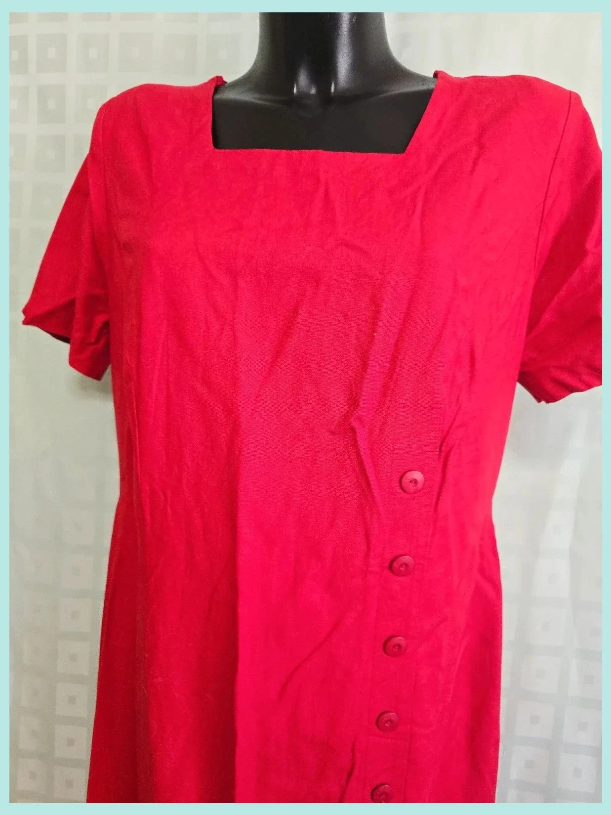 Red Linen Square Neck Dress – giacosa – taille 4XL / 48 / 20 2