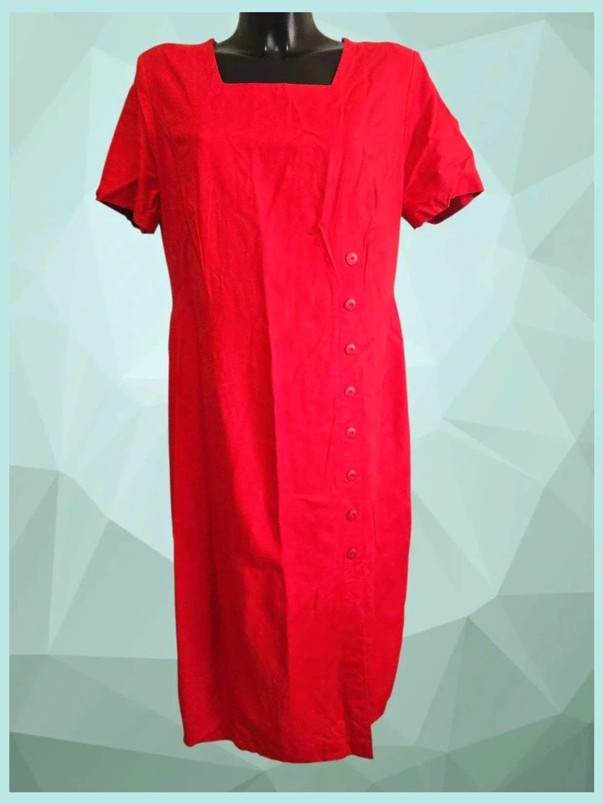 Red Linen Square Neck Dress