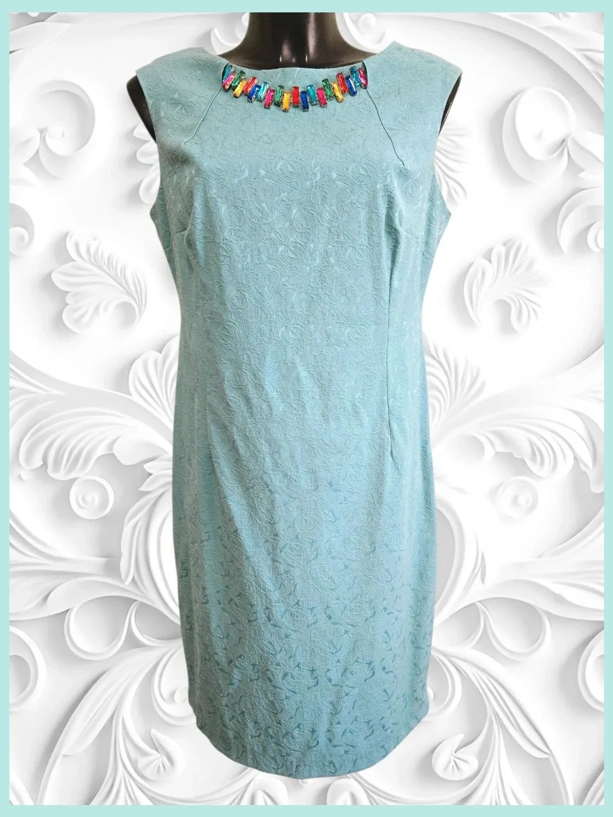 Jacquard Jeweled Neckline Dress