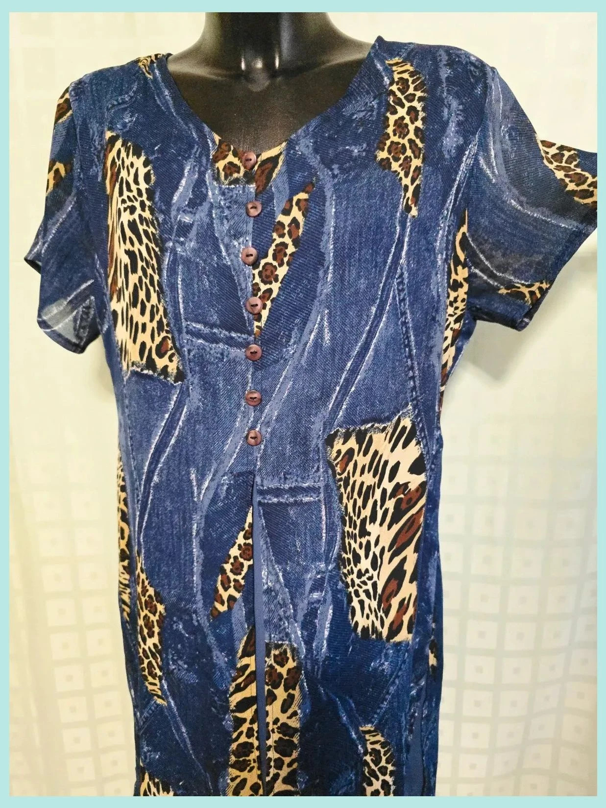 Blue Denim Leopard Print Midi Dress – Vintage Dressing – taille XL / 42 / 14 4
