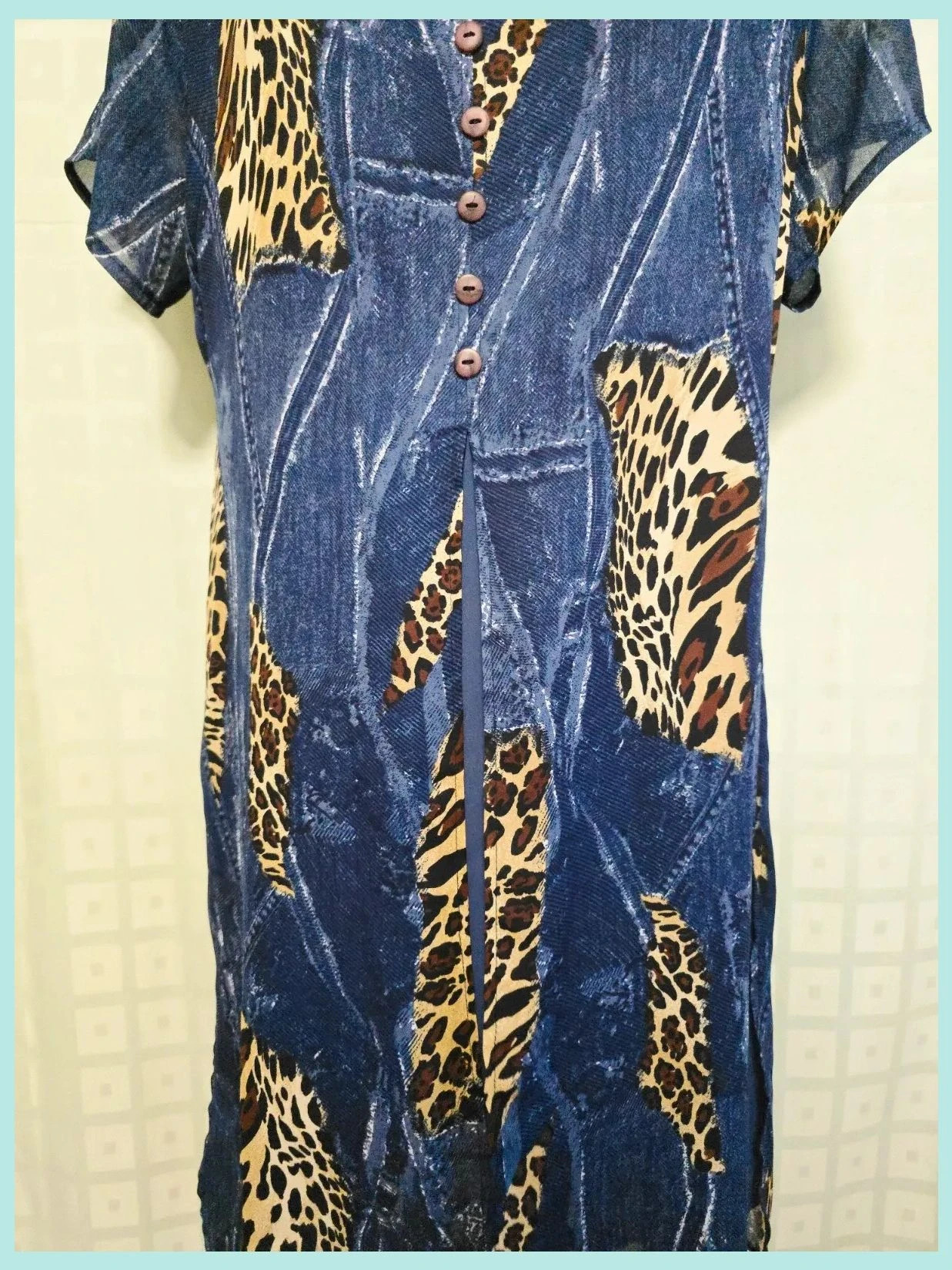 Blue Denim Leopard Print Midi Dress – Vintage Dressing – taille XL / 42 / 14 3
