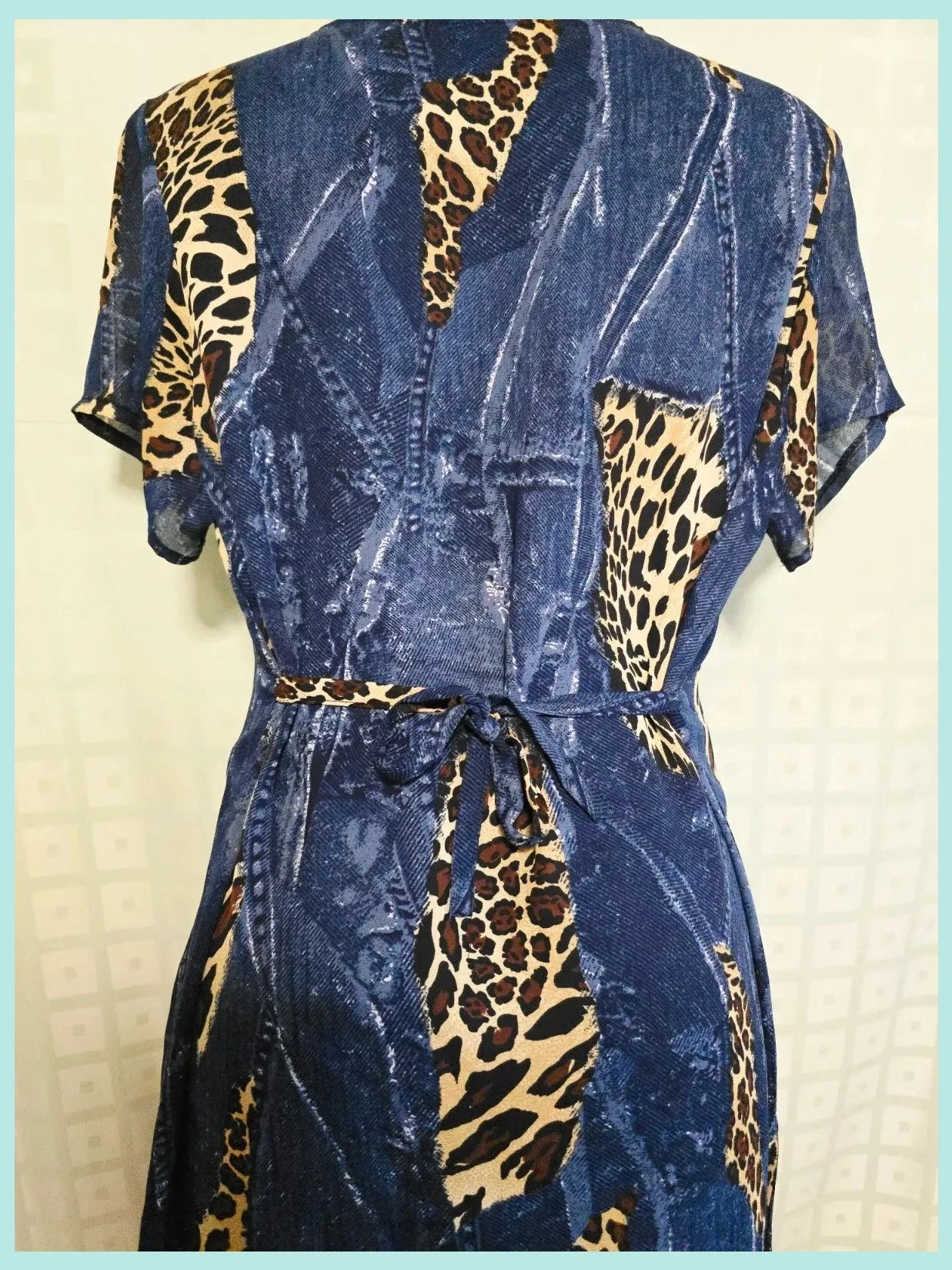 Blue Denim Leopard Print Midi Dress – Vintage Dressing – taille XL / 42 / 14 5