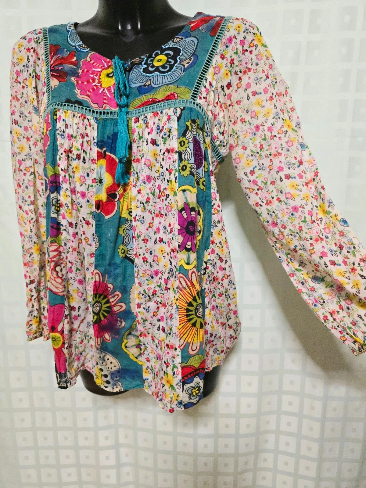 Boho Patchwork Floral Tassel Blouse – Peace n' Love – taille M / 38 / 10 3