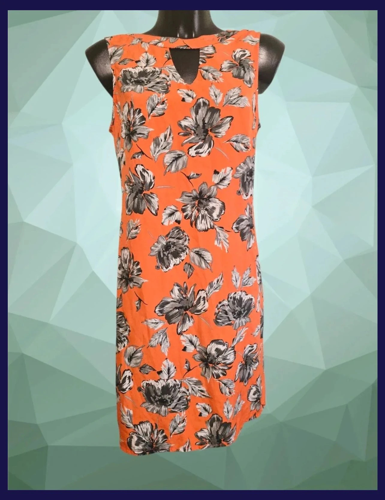 Orange Grey Floral Keyhole Shift Dress