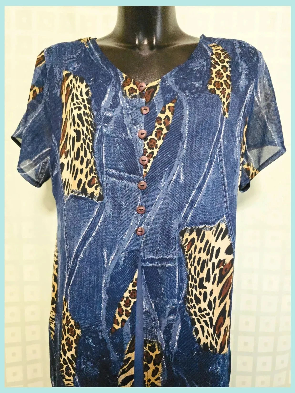 Blue Denim Leopard Print Midi Dress – Vintage Dressing – taille XL / 42 / 14 2