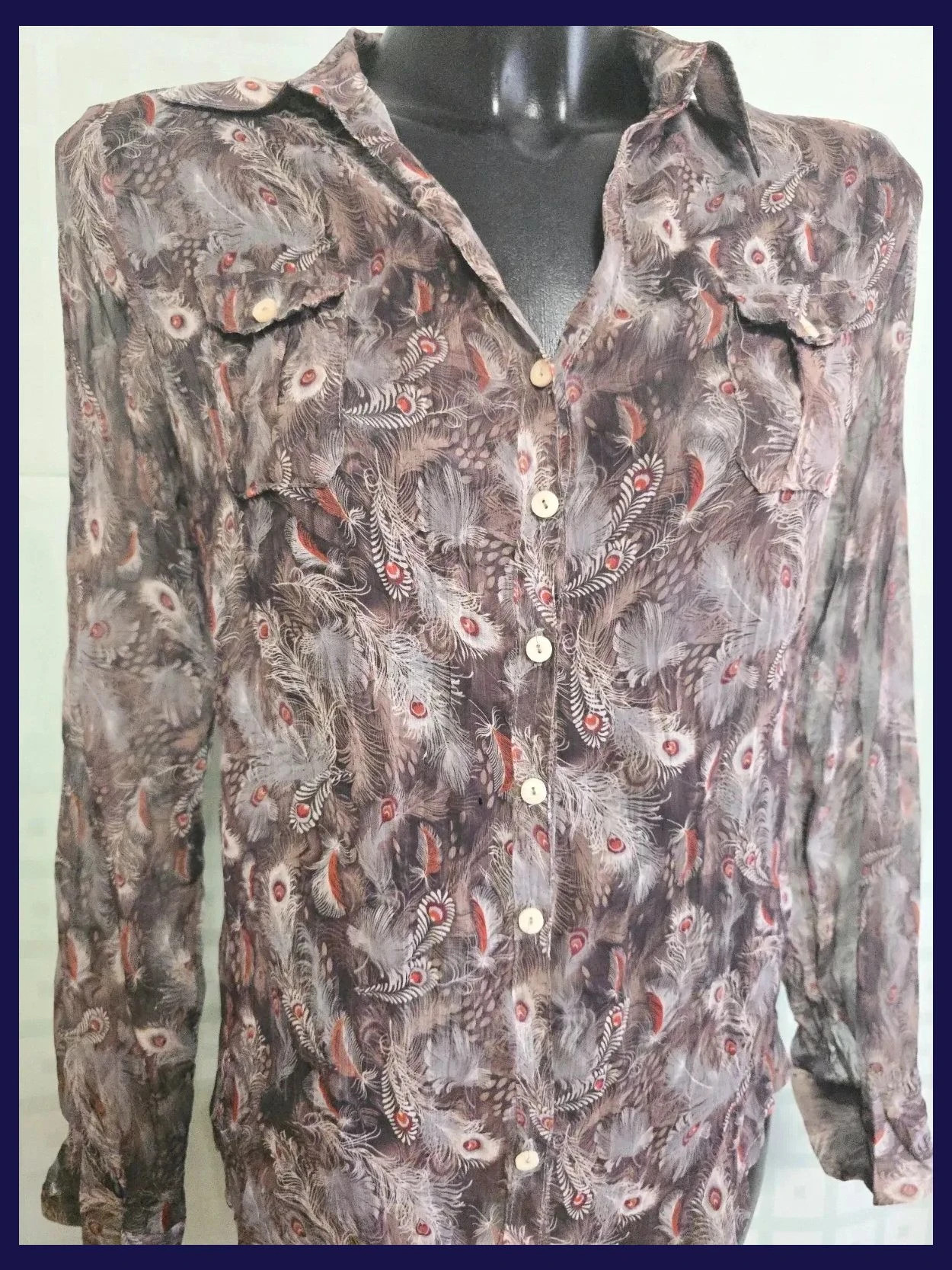 Feather Print Button Down Shirt – Privilege – taille L / 40 / 12 2
