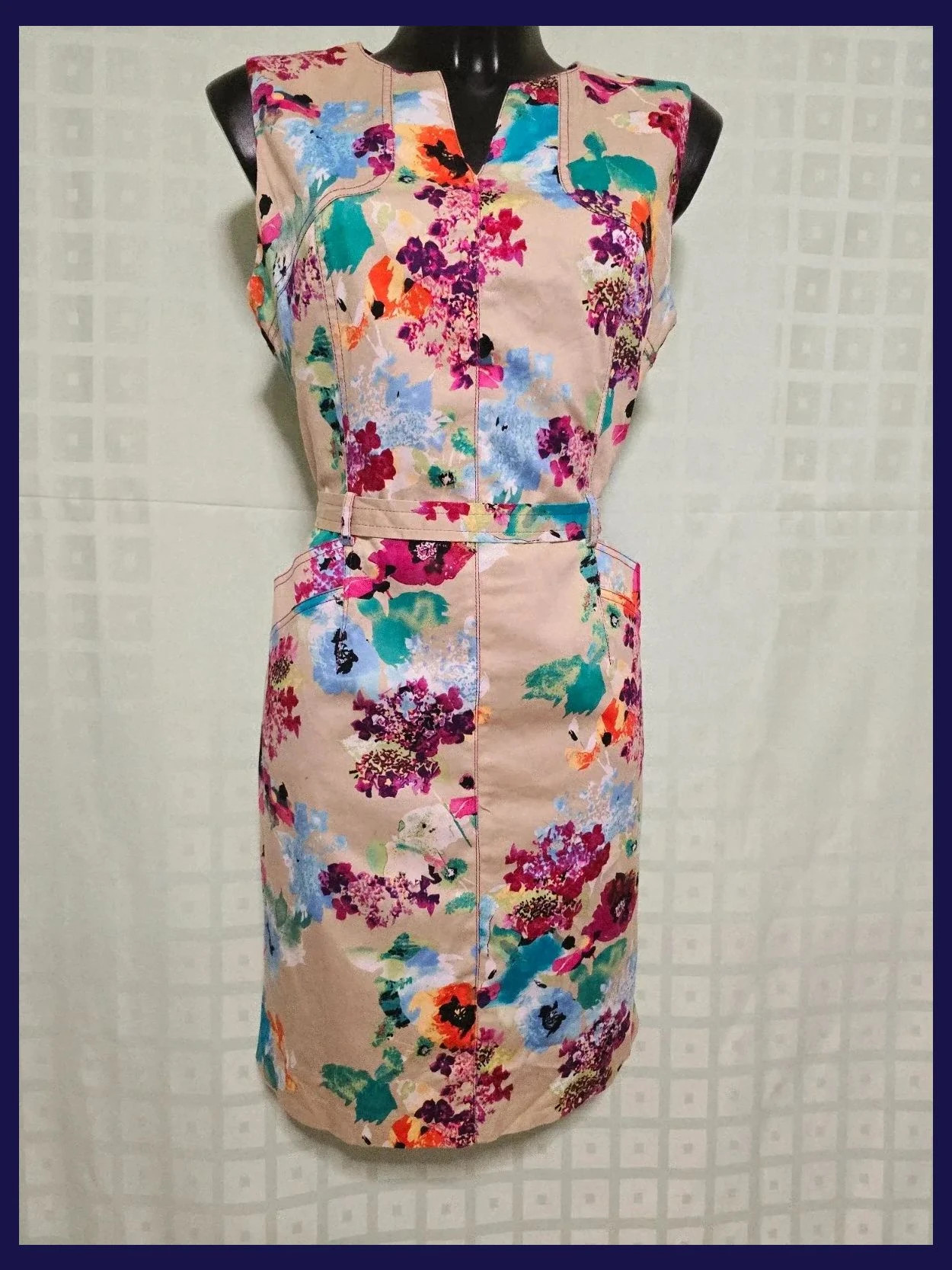 Watercolor Floral Belted Sheath Dress