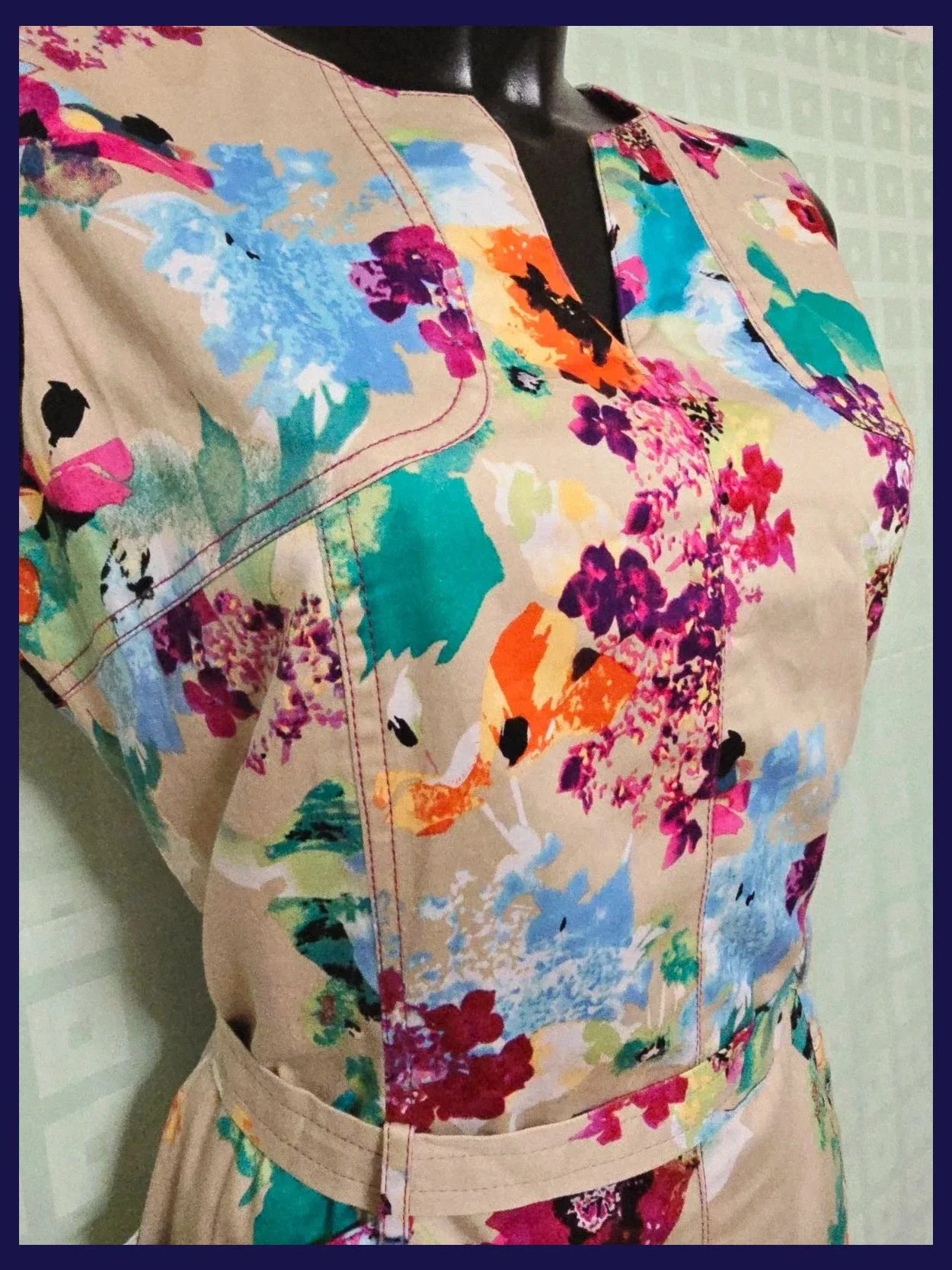 Watercolor Floral Belted Sheath Dress – Cloche – taille XXL / 44 / 16 3