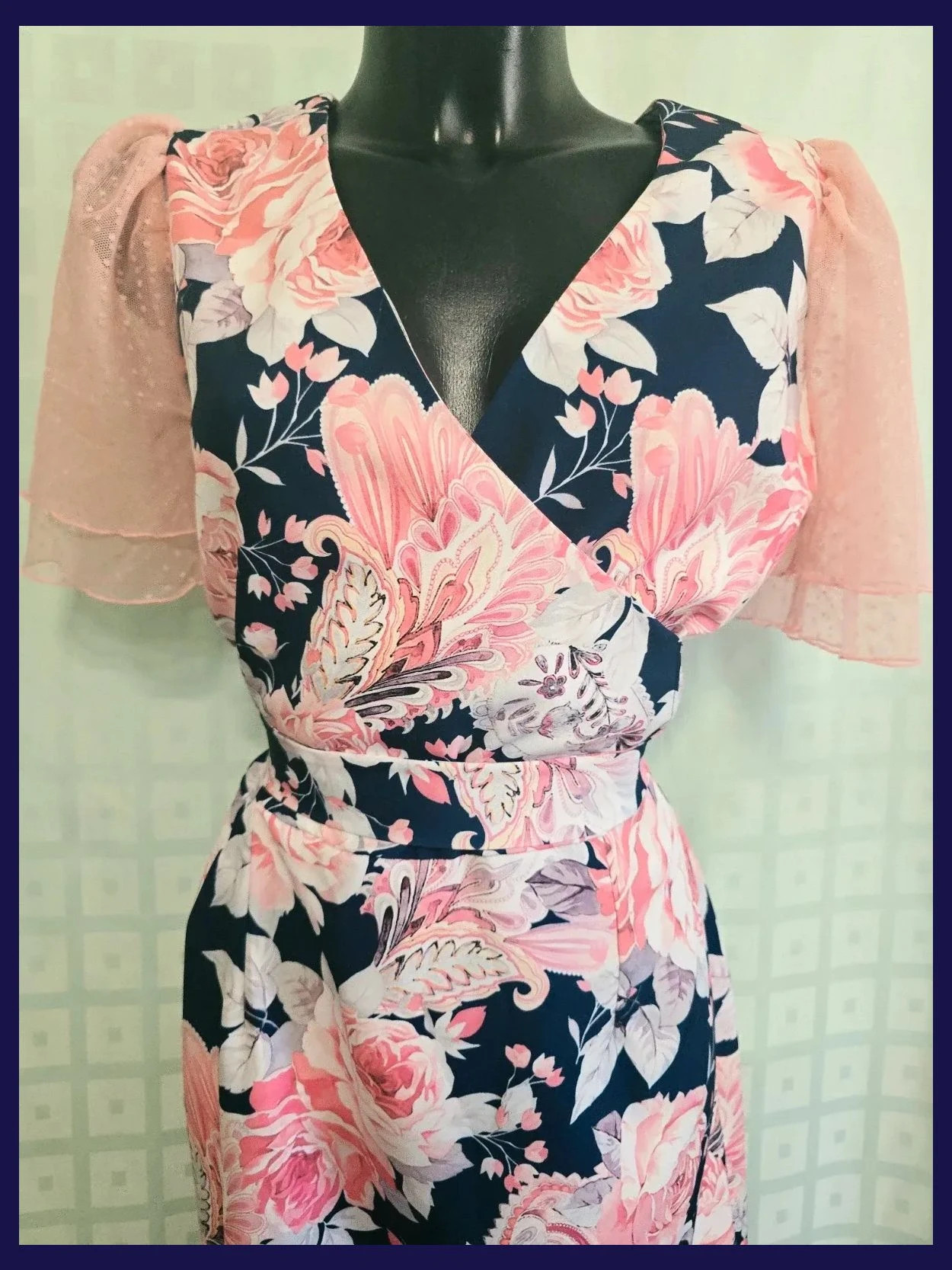 Vintage Floral and Paisley Print Wrap Dress with Mesh Sleeves – Vestidor Vintage – taille XL / 42 / 14 2