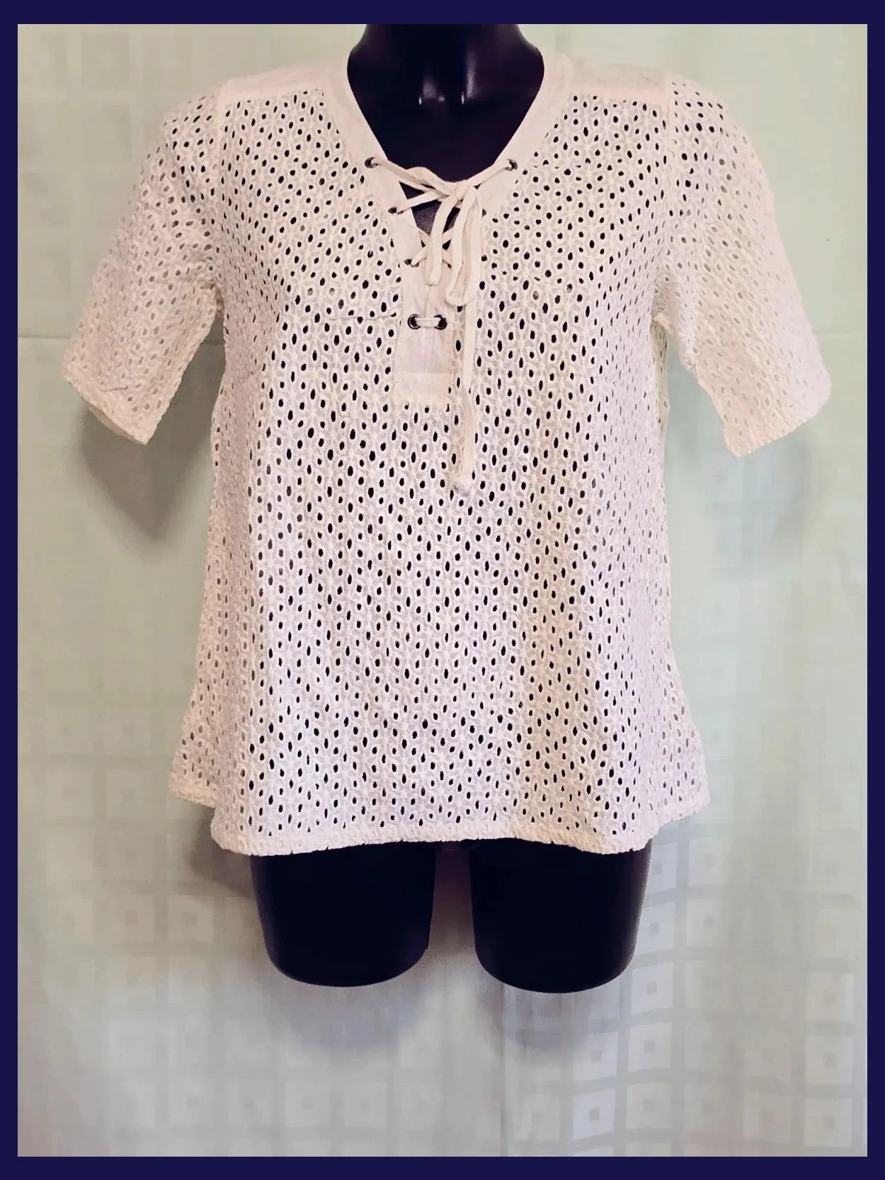 Gerard Darel Paris White Eyelet Lace-Up Blouse