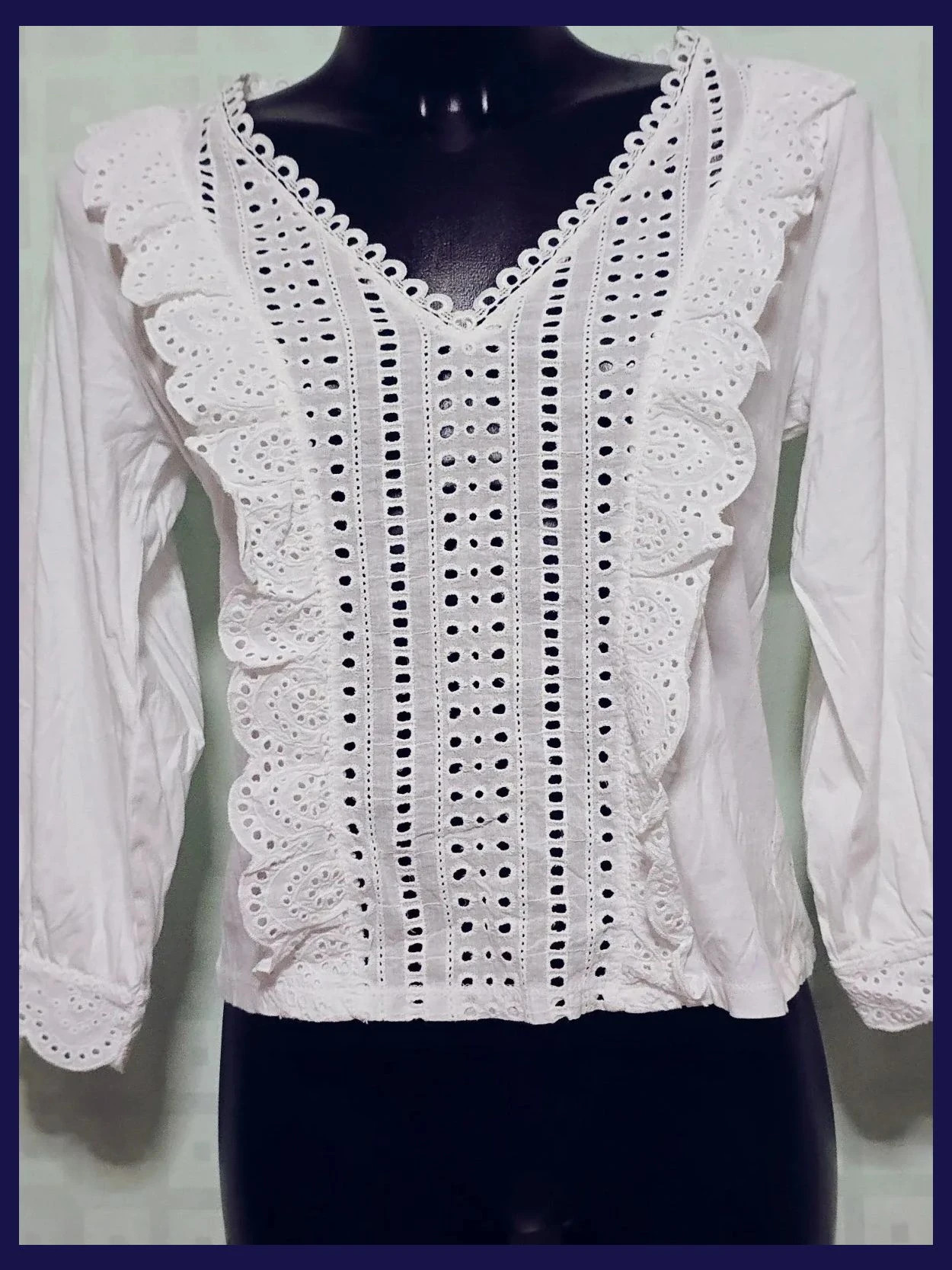 White Eyelet Ruffle Cotton Blouse – Morgan – taille M / 38 / 10 2