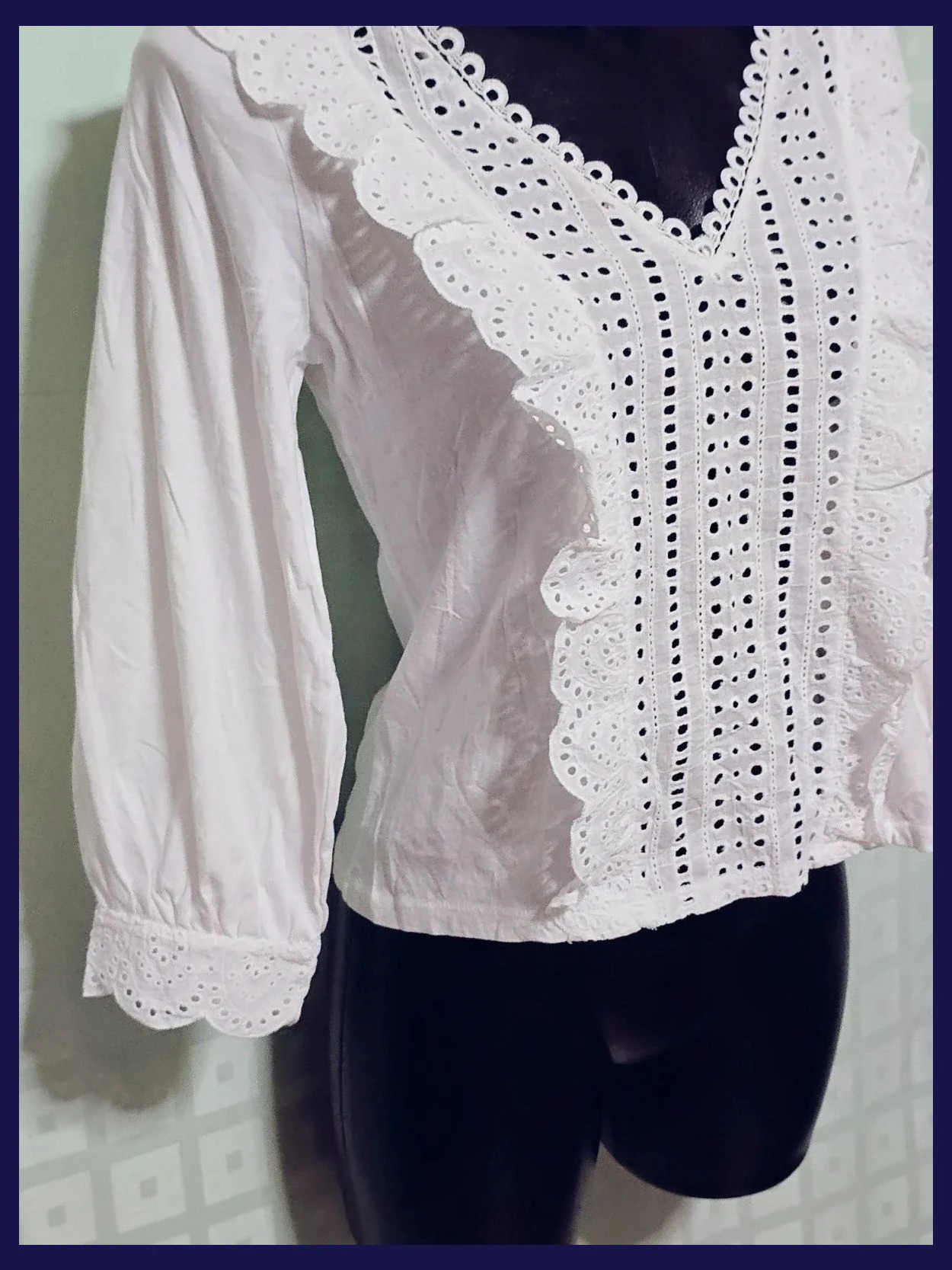 White Eyelet Ruffle Cotton Blouse – Morgan – taille M / 38 / 10 4