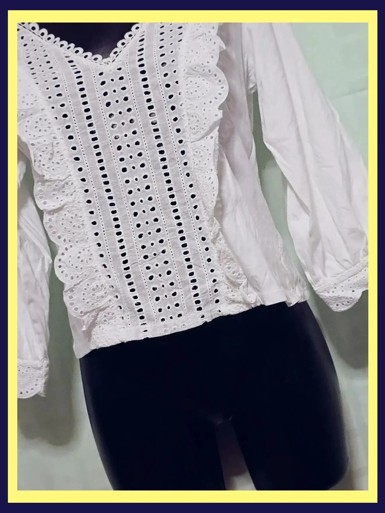 White Eyelet Ruffle Cotton Blouse – Morgan – taille M / 38 / 10 5