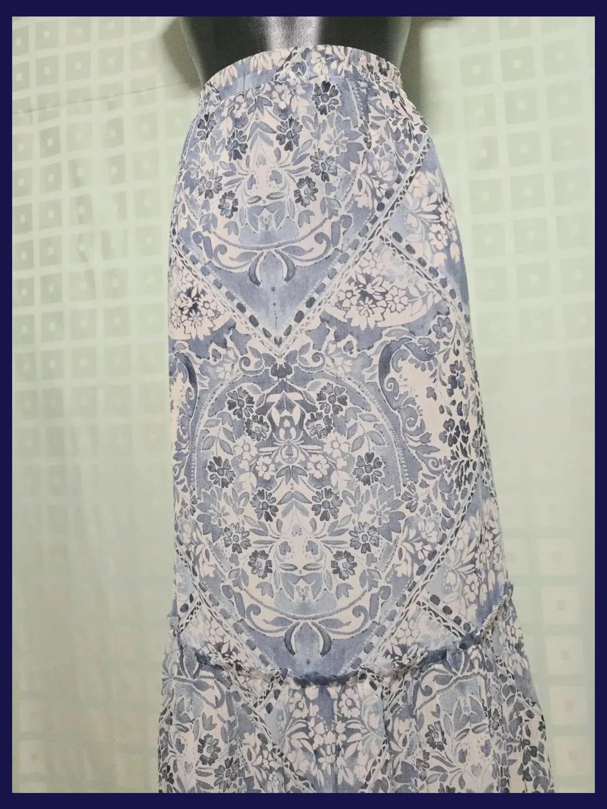 Blue White Paisley Tiered Maxi Skirt – Papaya – taille 4XL / 48 / 20 2