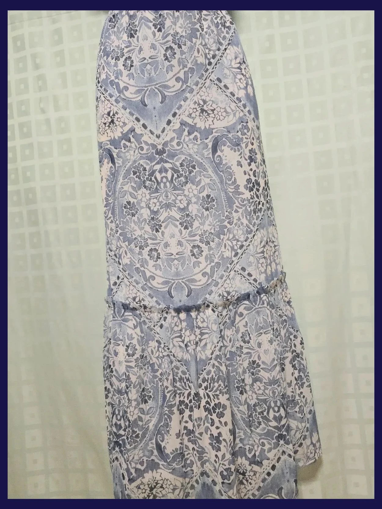 Blue White Paisley Tiered Maxi Skirt – Papaya – taille 4XL / 48 / 20 3