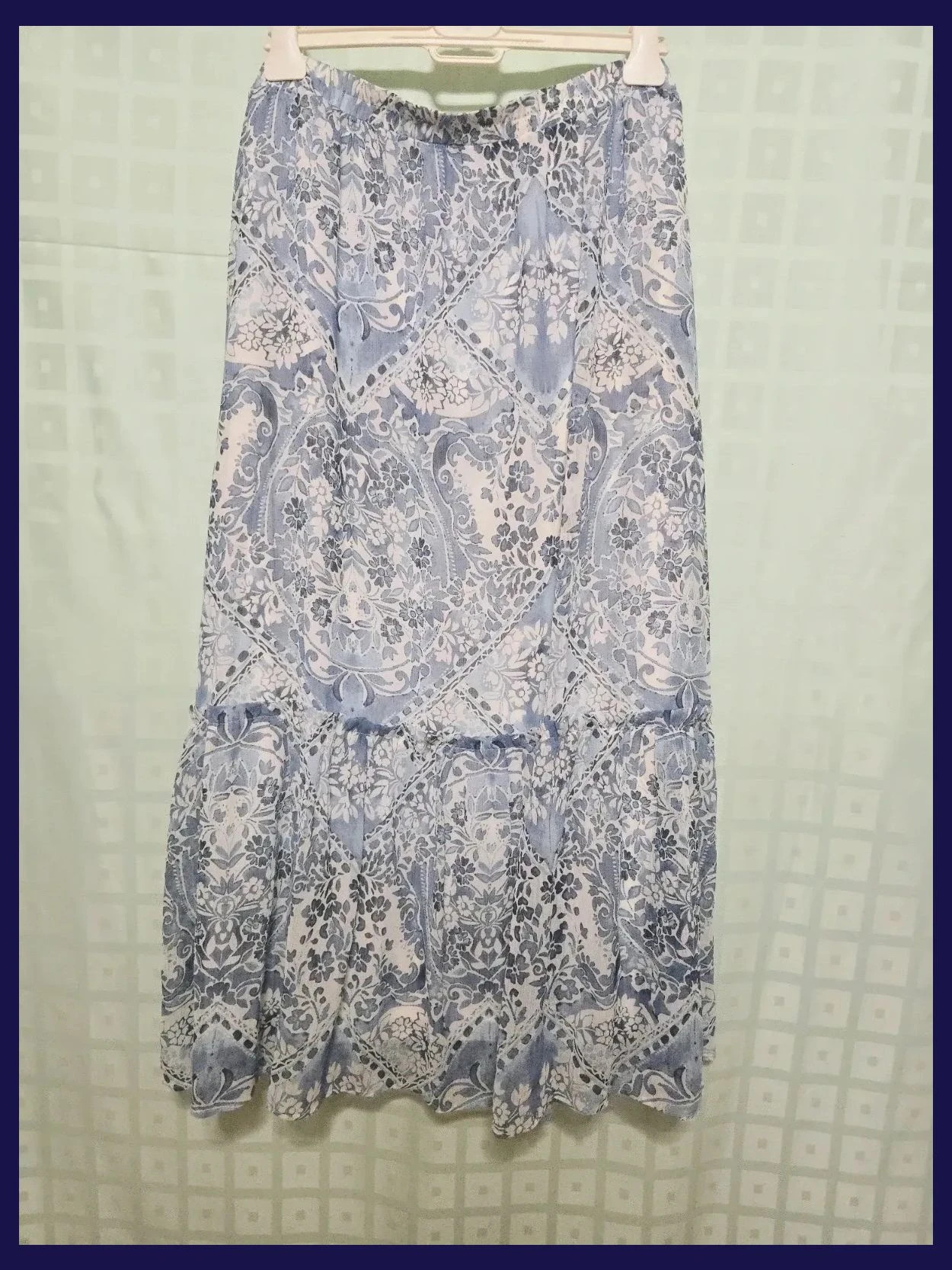 Blue White Paisley Tiered Maxi Skirt – Papaya – taille 4XL / 48 / 20 4