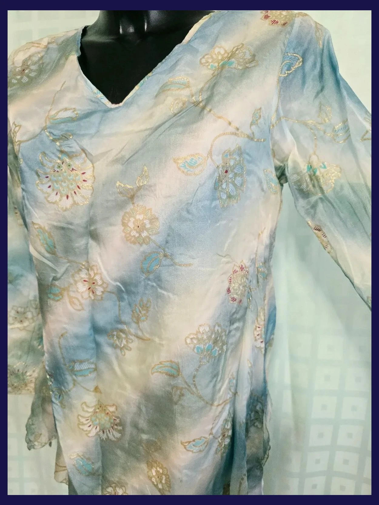 Silk Watercolor Embroidered Floral Blouse – Autograph – taille L / 40 / 12 5