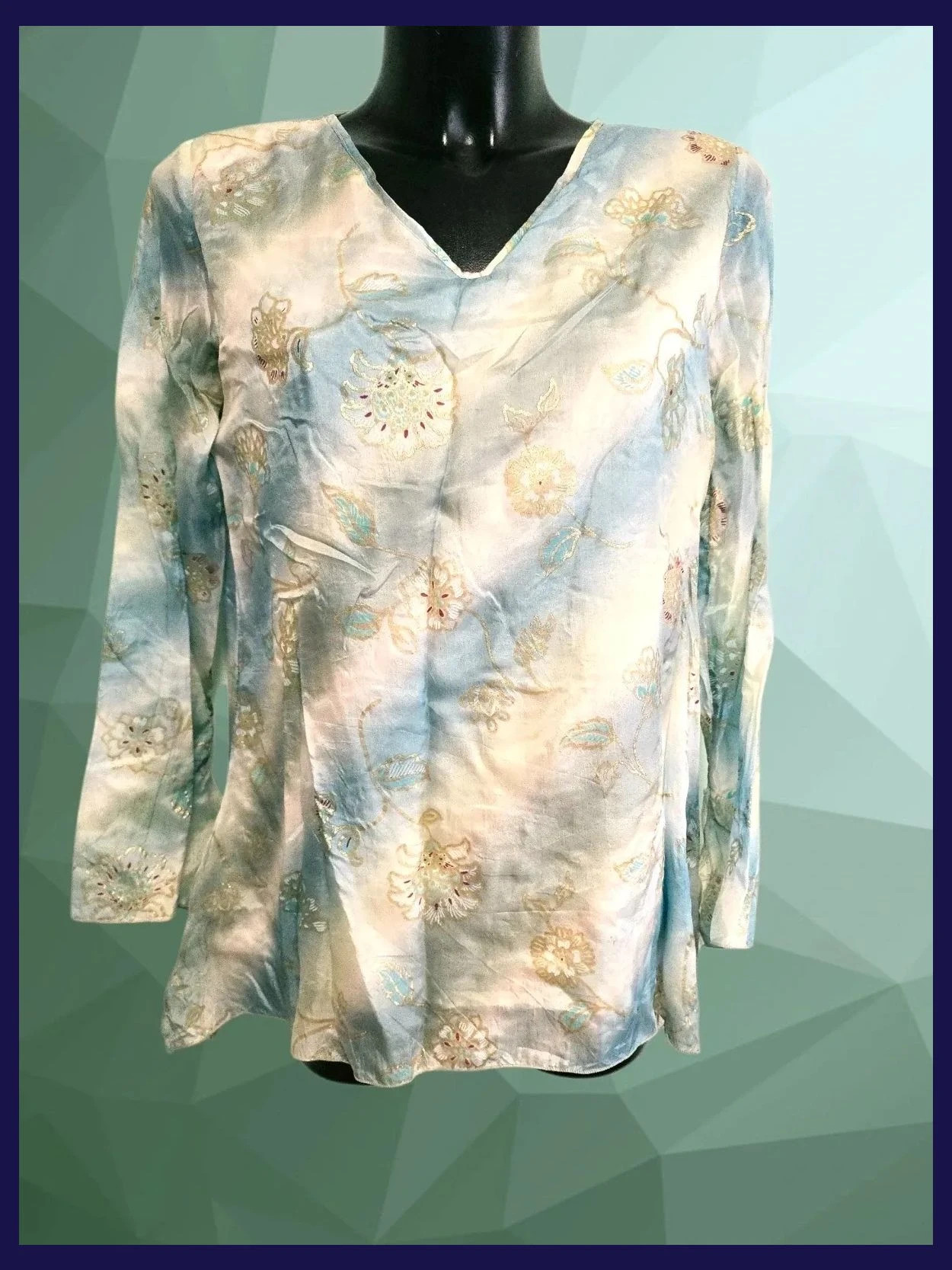 Silk Watercolor Embroidered Floral Blouse