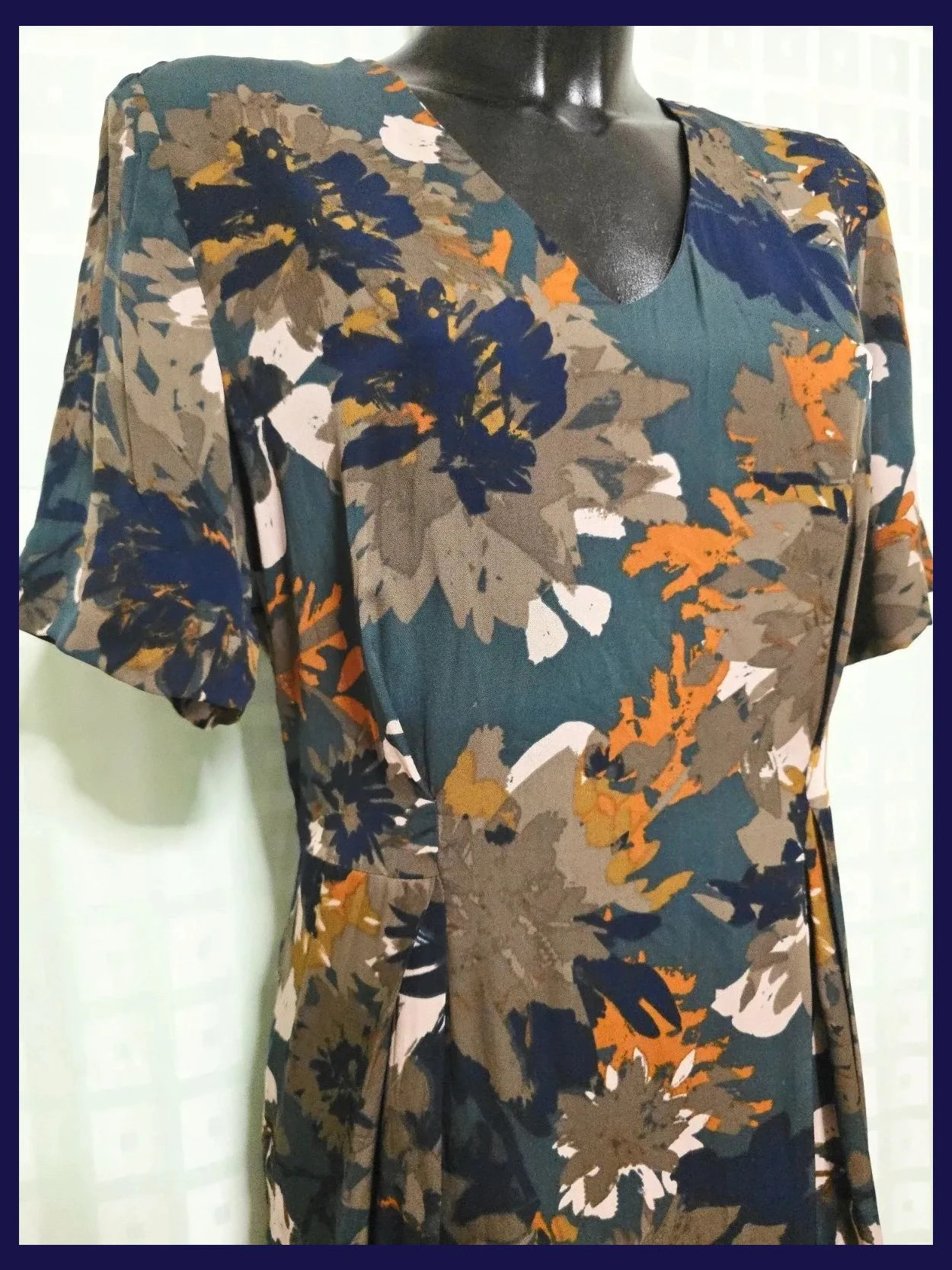 Dark Floral Print Midi Dress 100% Viscose – InWear – taille XL / 42 / 14 2