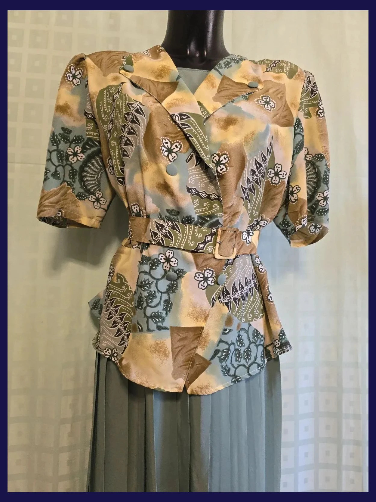 Vintage Batik Print Belted Pleated Midi Dress – Vintage Dressing – taille XXL / 44 / 16 3