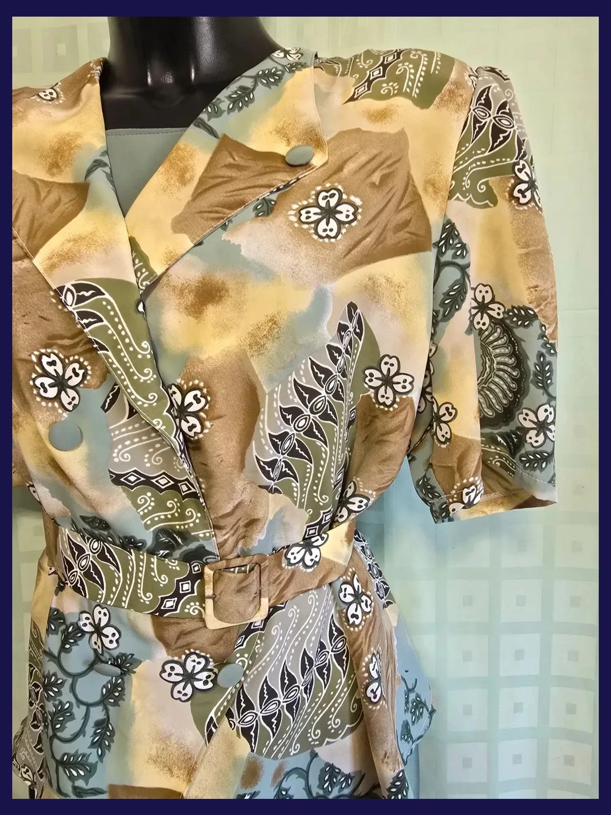 Vintage Batik Print Belted Pleated Midi Dress – Vintage Dressing – taille XXL / 44 / 16 4