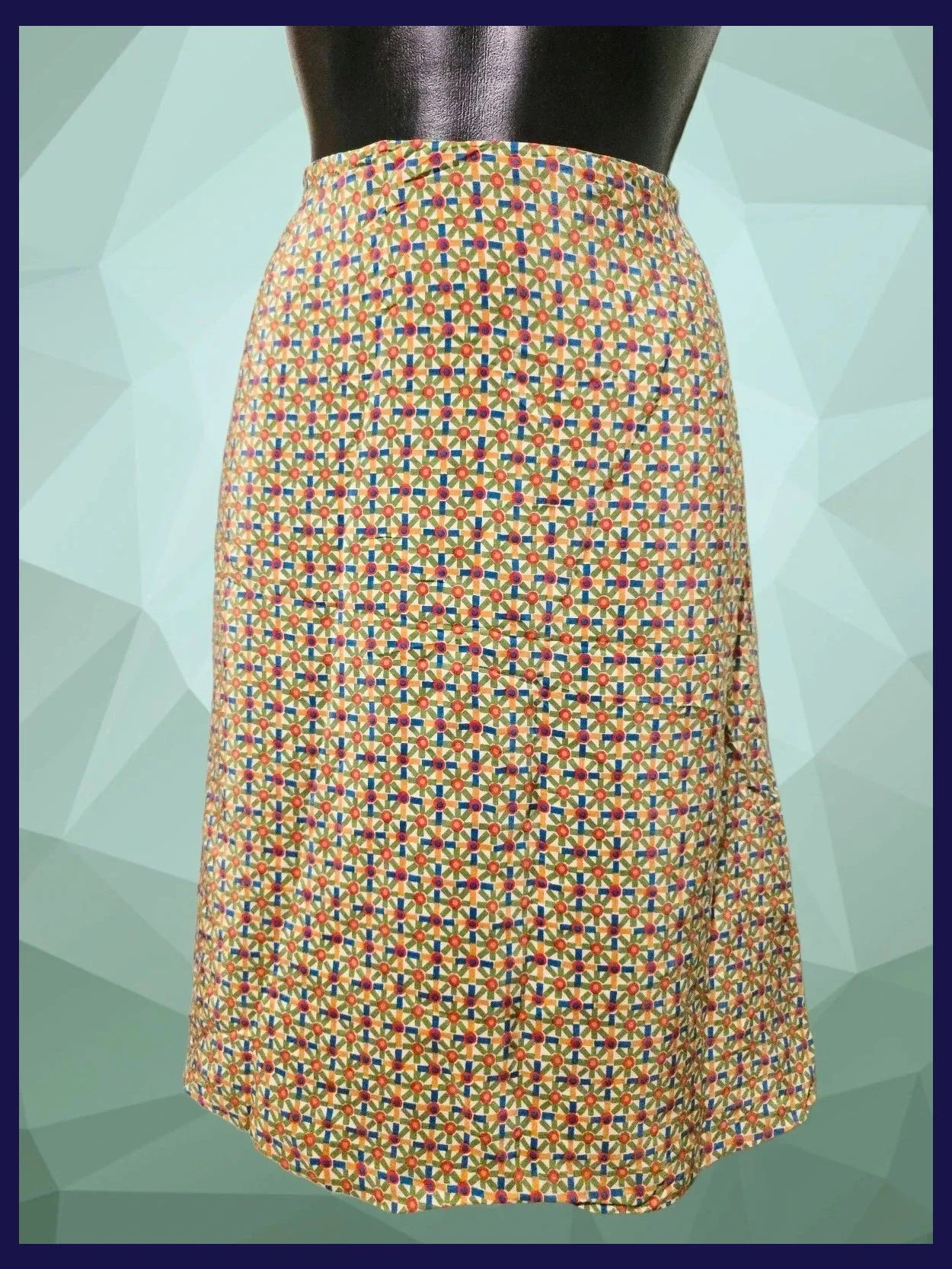 Vintage Geometric Print A-Line Skirt 100% Silk – Vintage Dressing – taille Taille unique