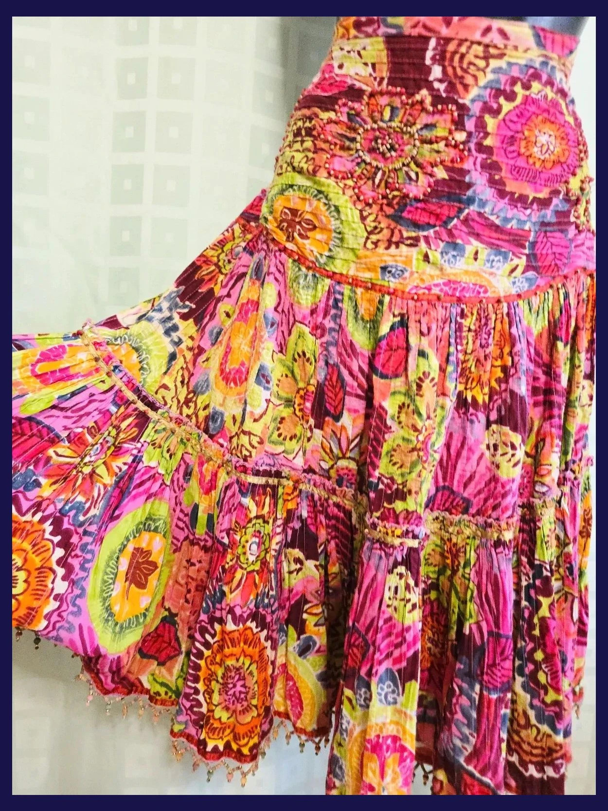 Colorful Floral Tiered Boho Midi Skirt – Derhy – taille M / 38 / 10 3