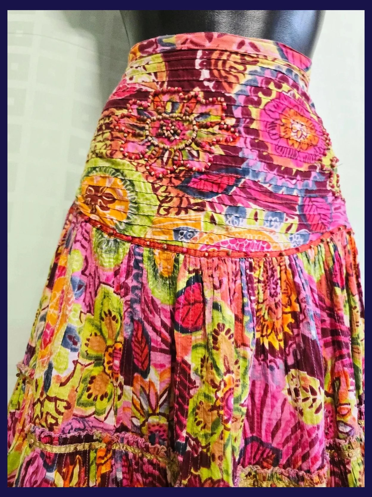 Colorful Floral Tiered Boho Midi Skirt – Derhy – taille M / 38 / 10 2
