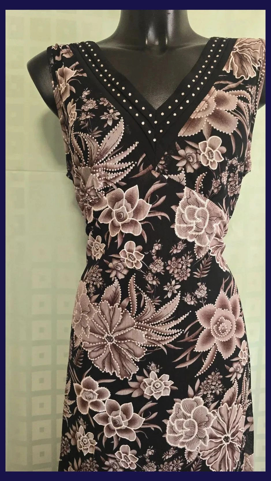 Floral Beaded V-Neck Dress – Vestidor Vintage – taille XXXL / 46 / 18 2
