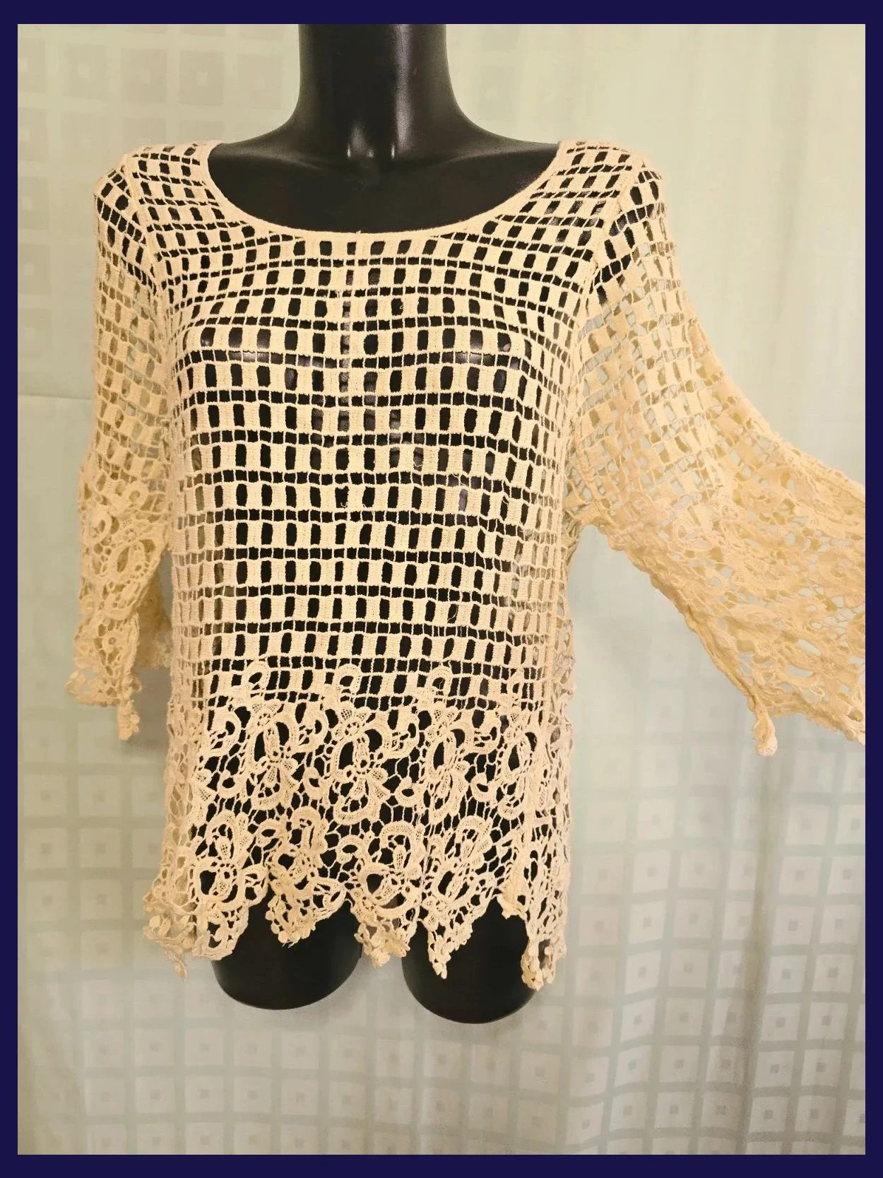 Yellow Crochet Mesh Lace Tunic Top – Vestidor Vintage – taille Taille unique 2