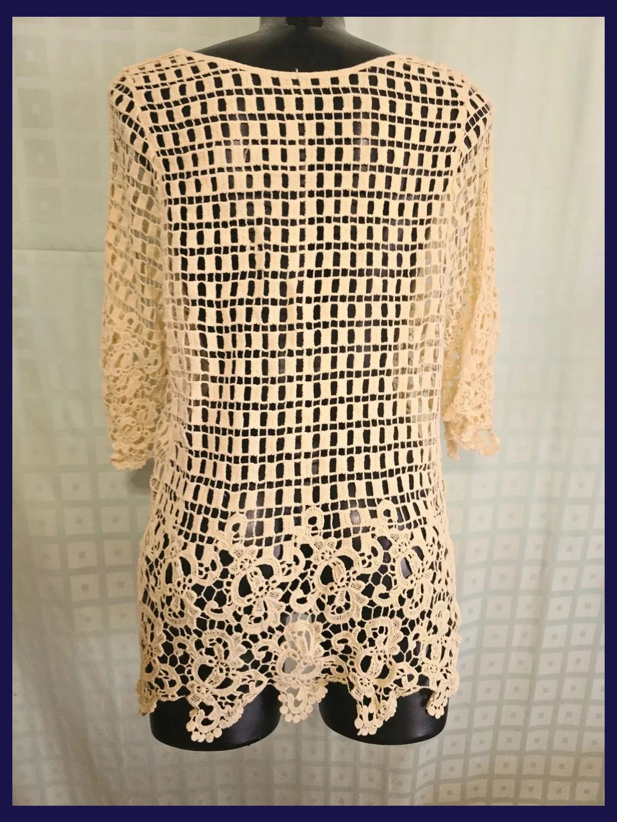 Yellow Crochet Mesh Lace Tunic Top – Vestidor Vintage – taille Taille unique 4