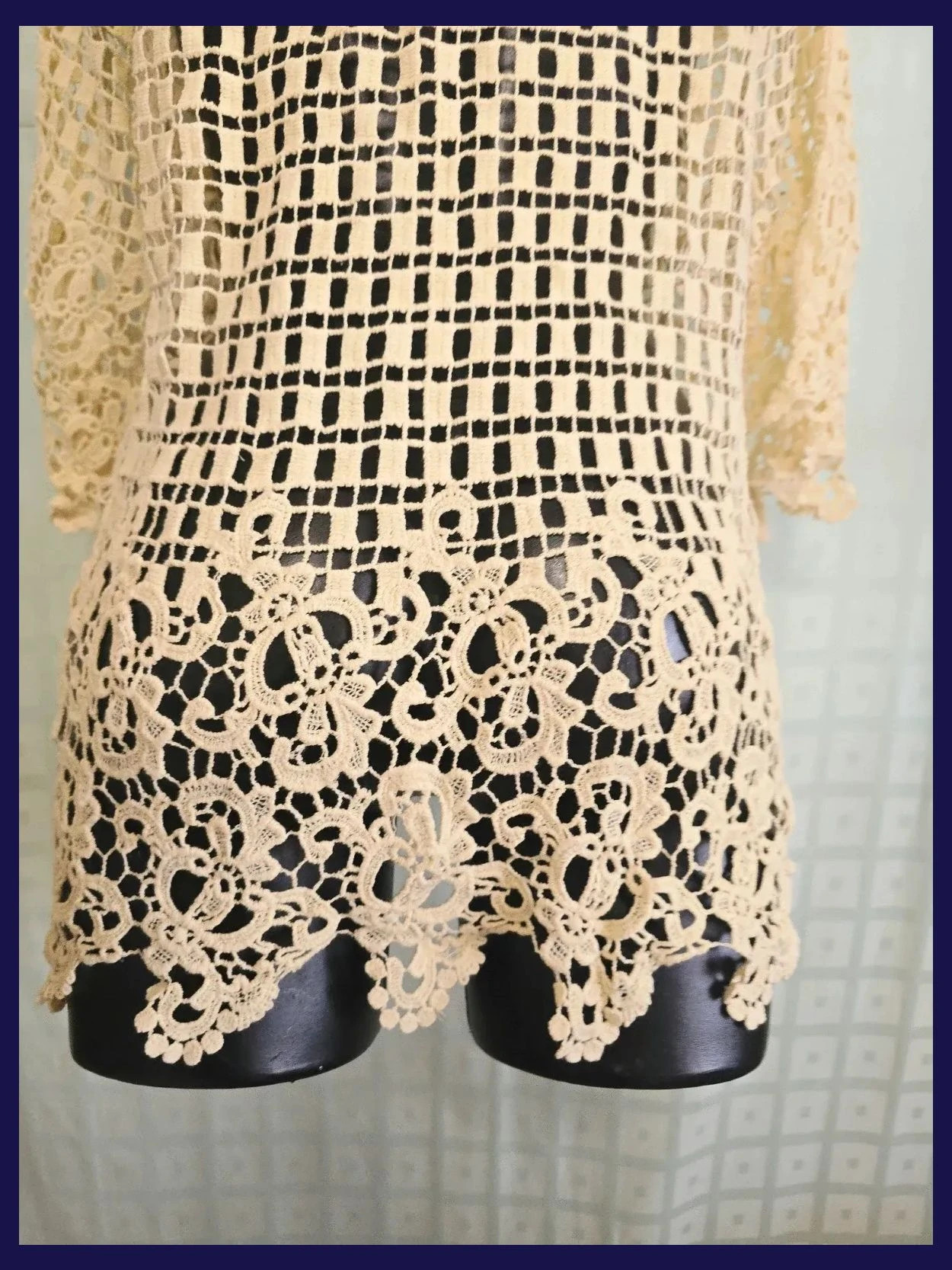 Yellow Crochet Mesh Lace Tunic Top – Vestidor Vintage – taille Taille unique 5