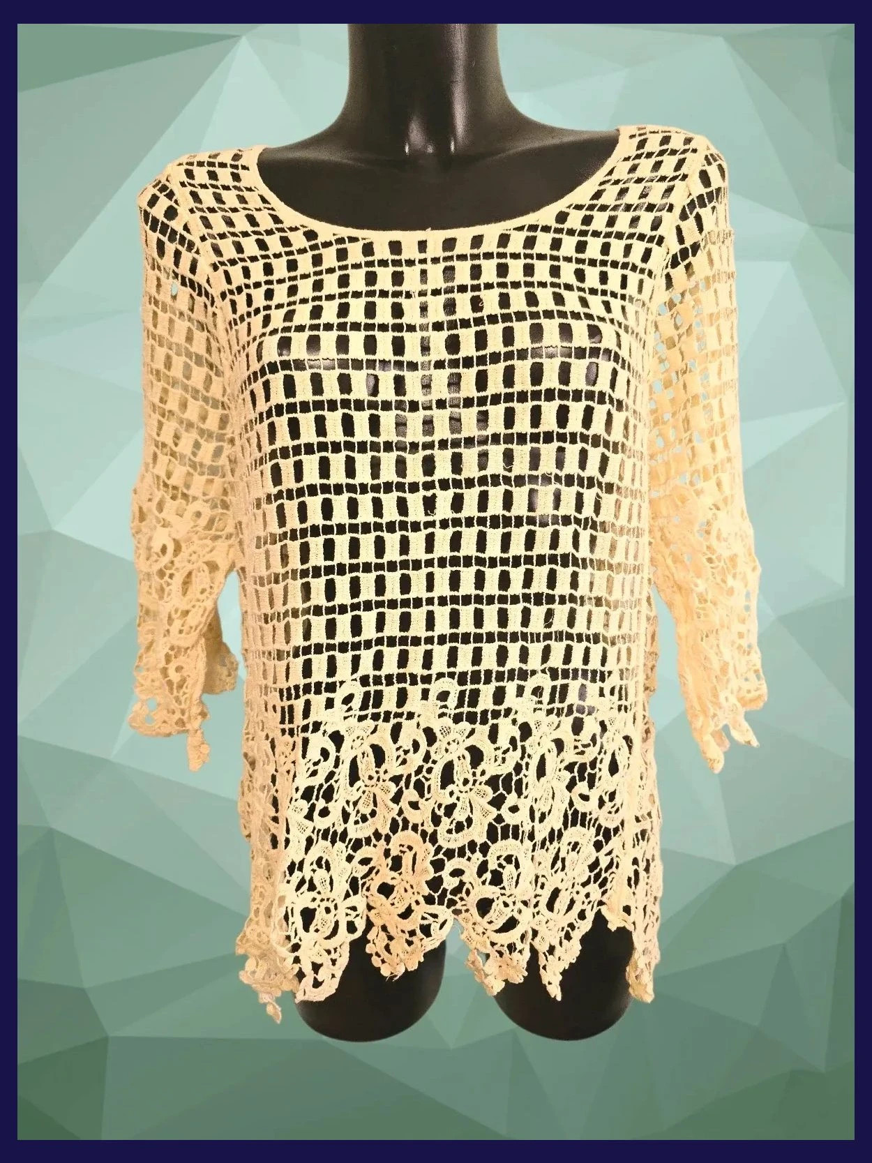 Yellow Crochet Mesh Lace Tunic Top