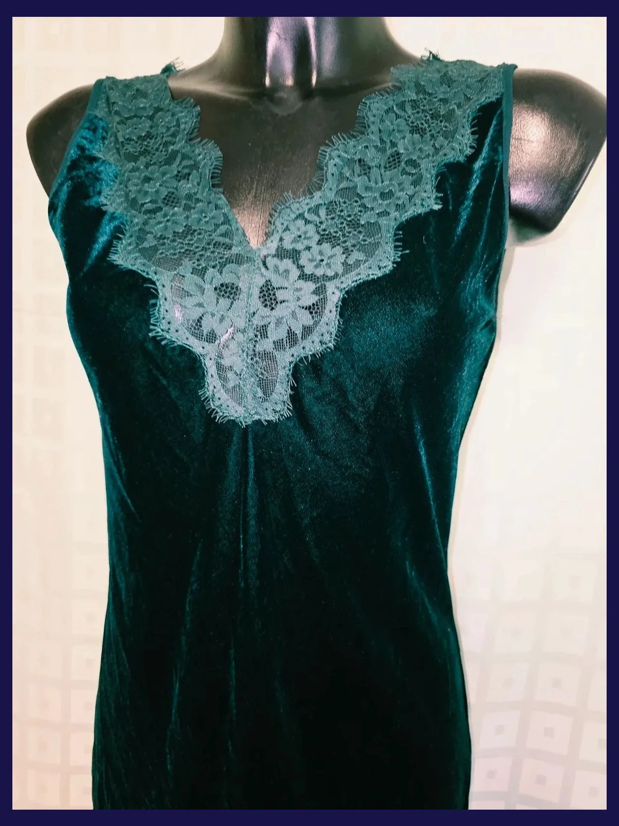 Emerald Velvet Lace Trim Slip Dress – Zara – taille M / 38 / 10 3