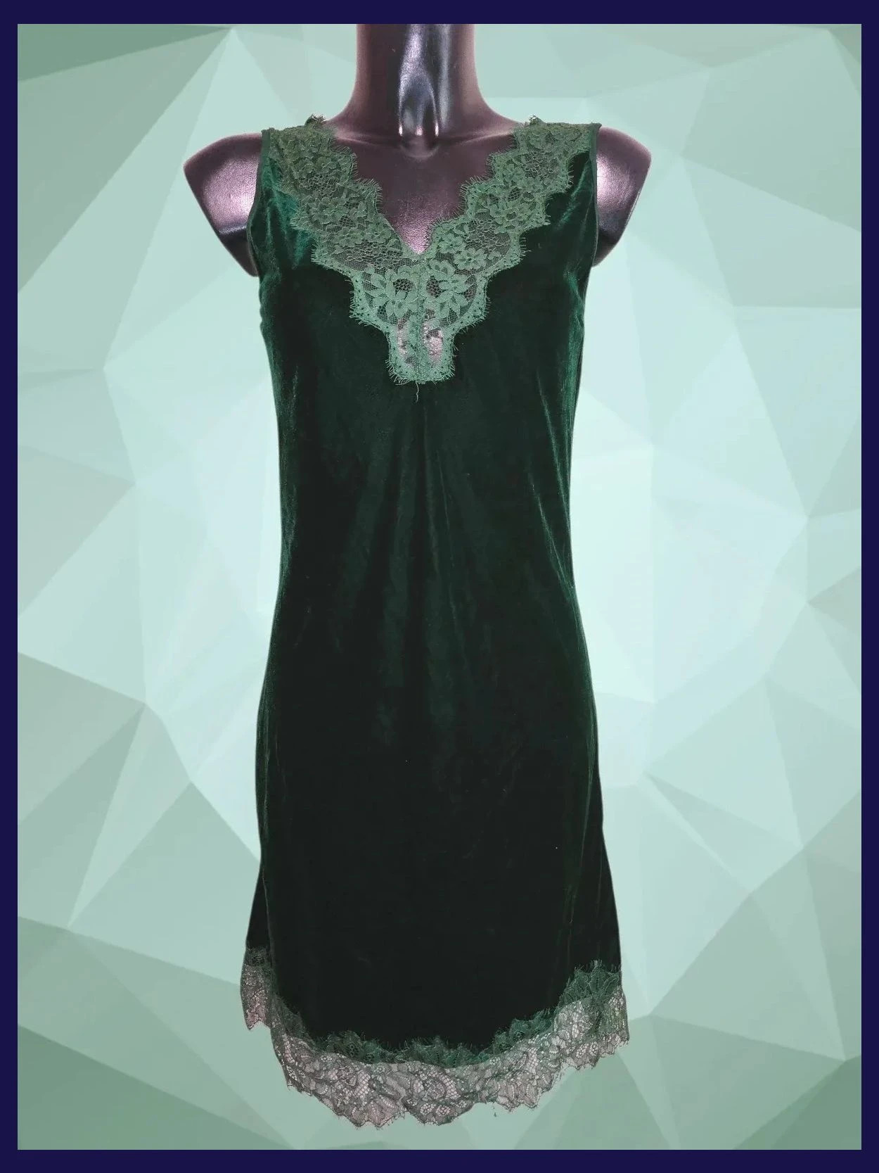 Emerald Velvet Lace Trim Slip Dress – Zara – taille M / 38 / 10