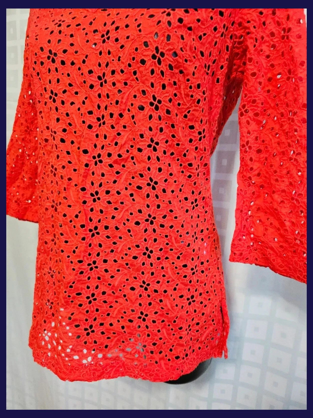 Red Floral Eyelet Lace Tunic 100% Cotton – Talbots – taille M / 38 / 10 3