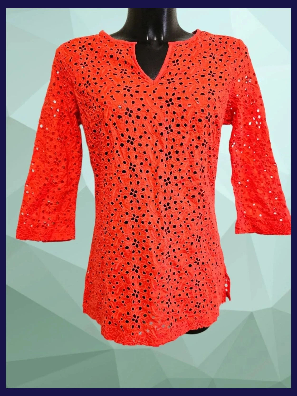 Red Floral Eyelet Lace Tunic 100% Cotton