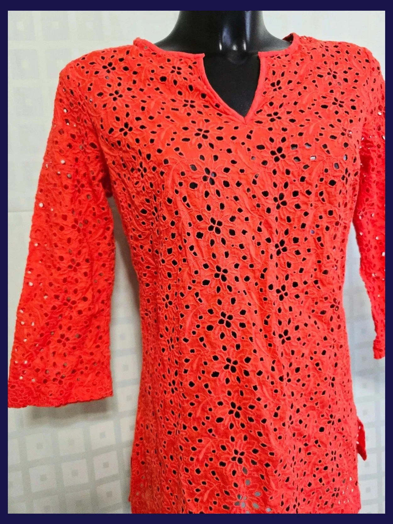 Red Floral Eyelet Lace Tunic 100% Cotton – Talbots – taille M / 38 / 10 2